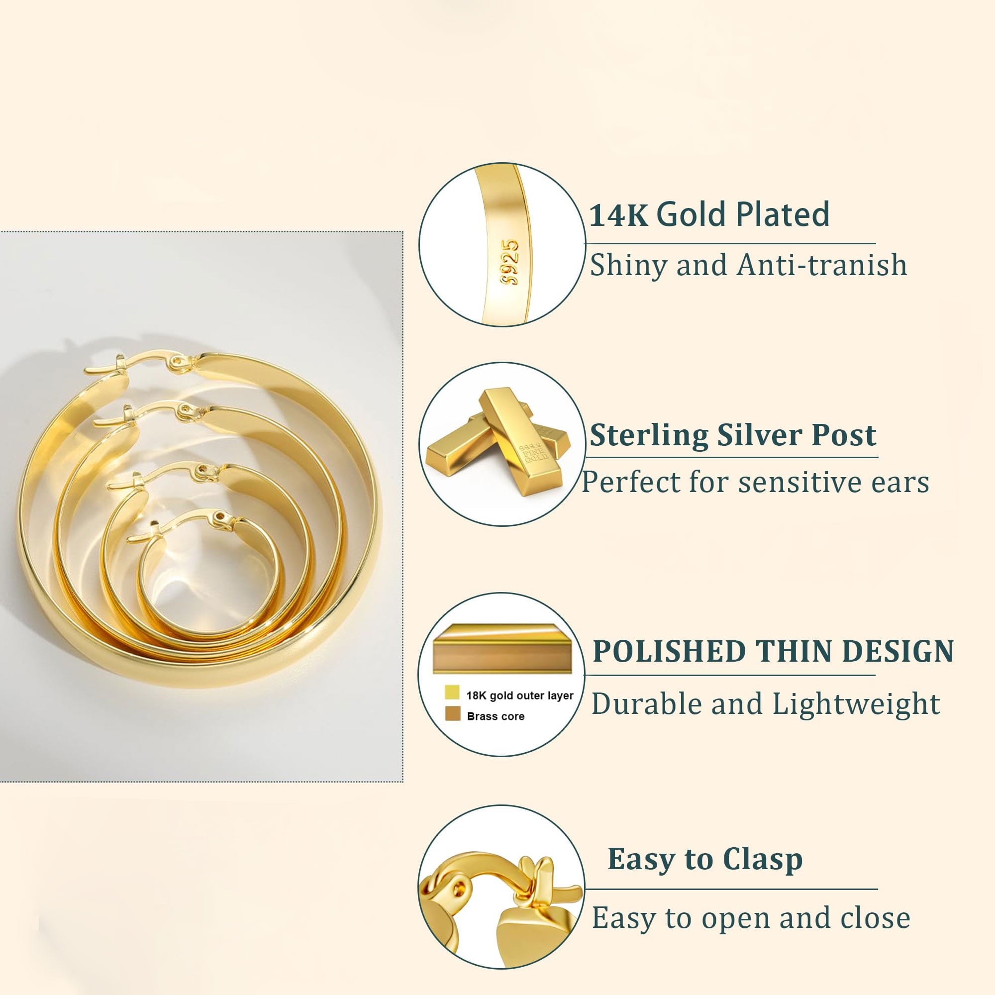 4 Pairs Hoop Earrings for Women CZ Small Huggie Cartilage Post Hypoallergenic Earrings Set for Multiple Piercing Valentines Day Jewelry Gifts Her Teen Mom Wife Lady Adults Ideas