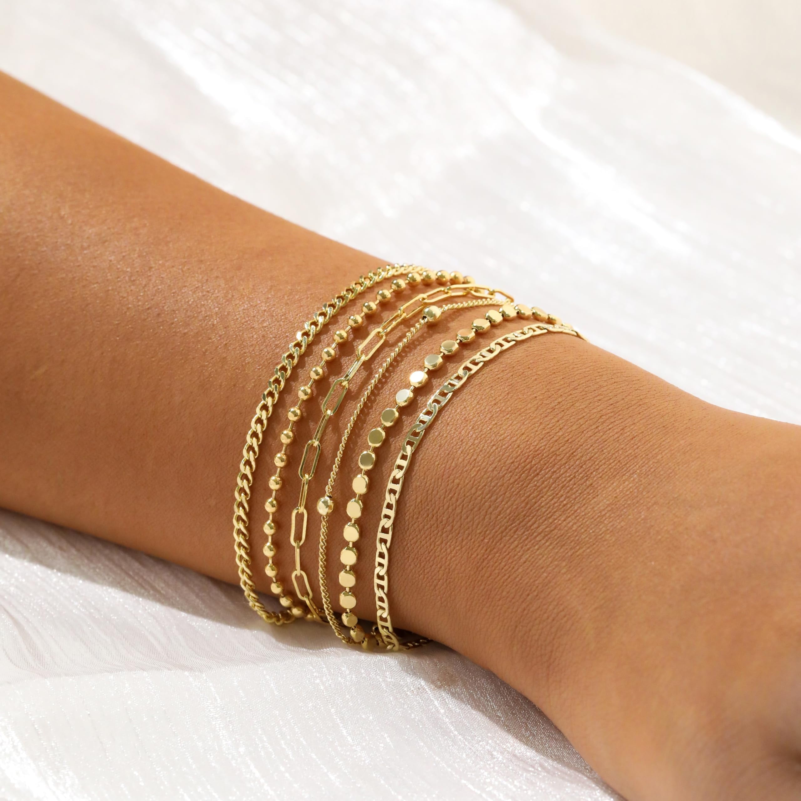 6PCS Bracelets for Women 14K Plated Dainty Layered Stacking Jewelry Set Gifts
