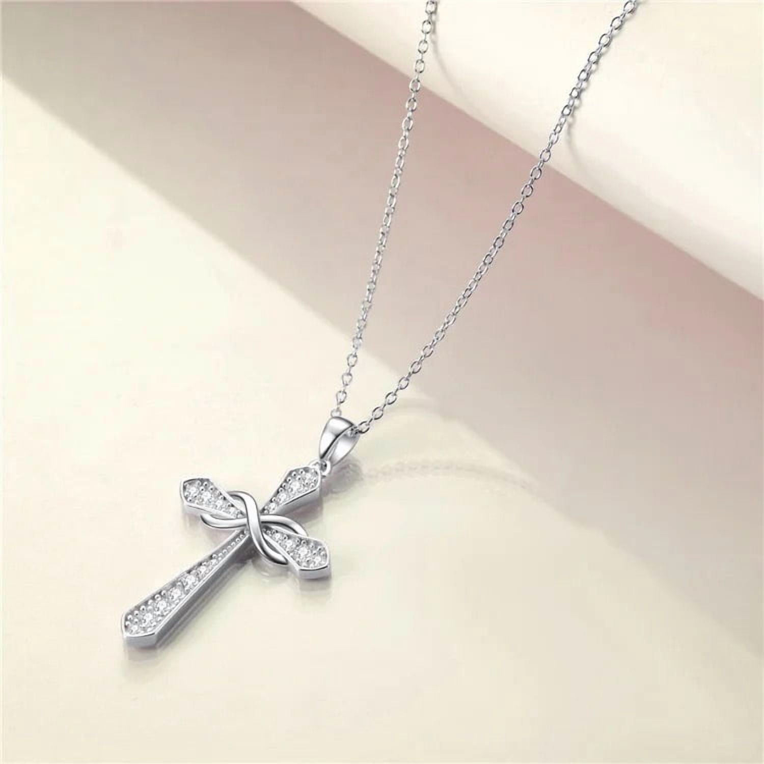14K Plated Zirconia Cross Pendant Necklace for Women with 925