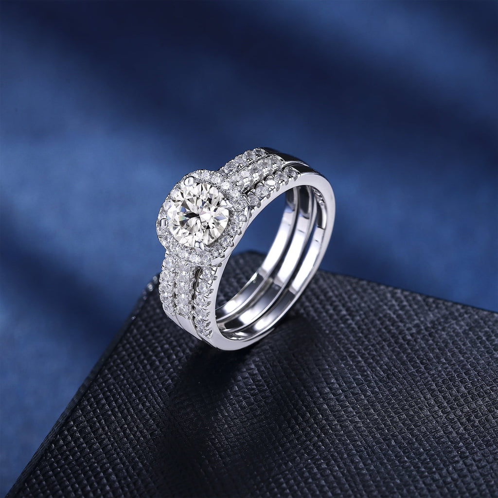 Halo Wedding Ring Set for Women Bridal Sets 925 Sterling AAAAA Zirconia Size 7