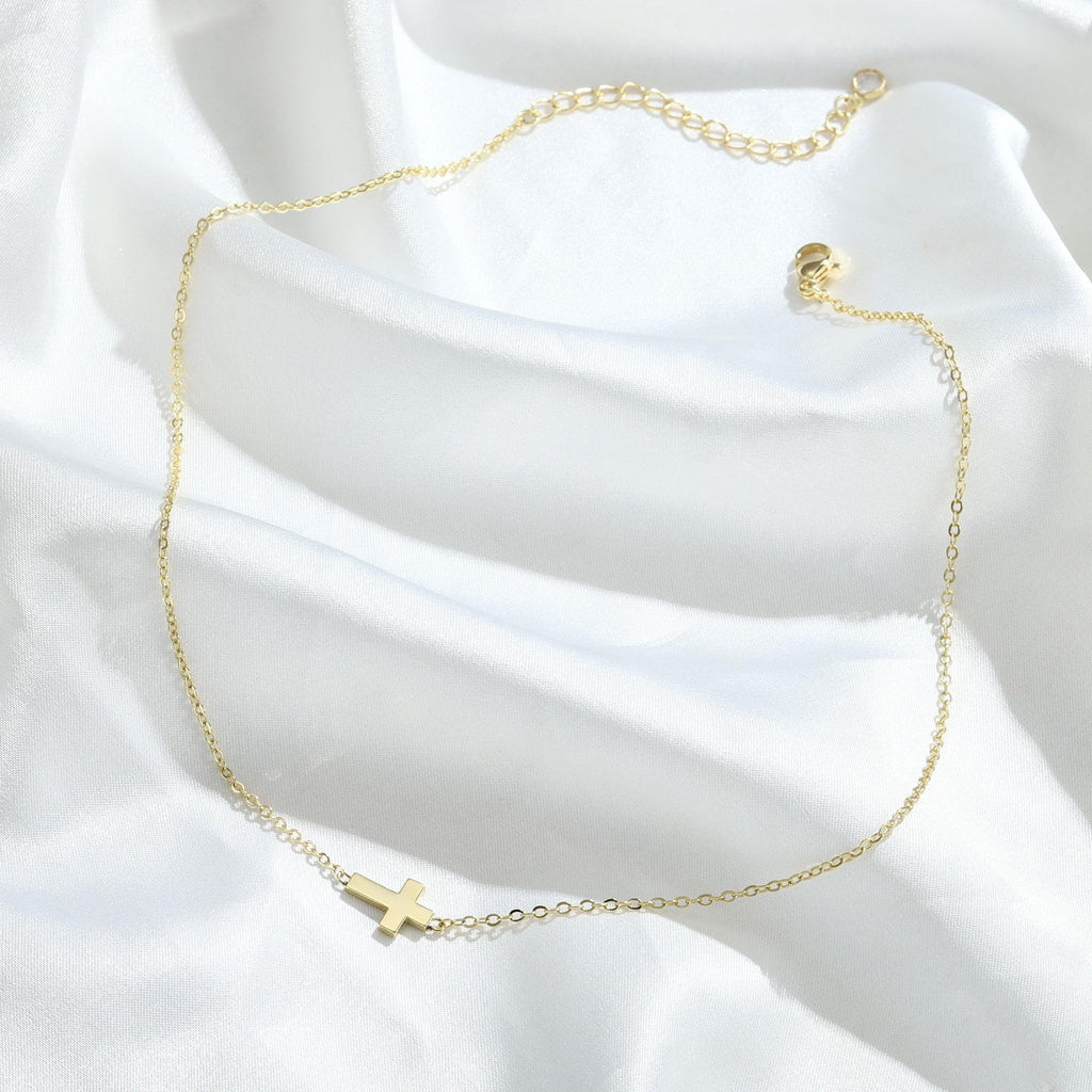 14K Plated Dainty Tiny Cross Pendant Necklace for Women Jewelry Personalizedt First Communion Christian Baptism Easter Gifts for Her Kid Girls