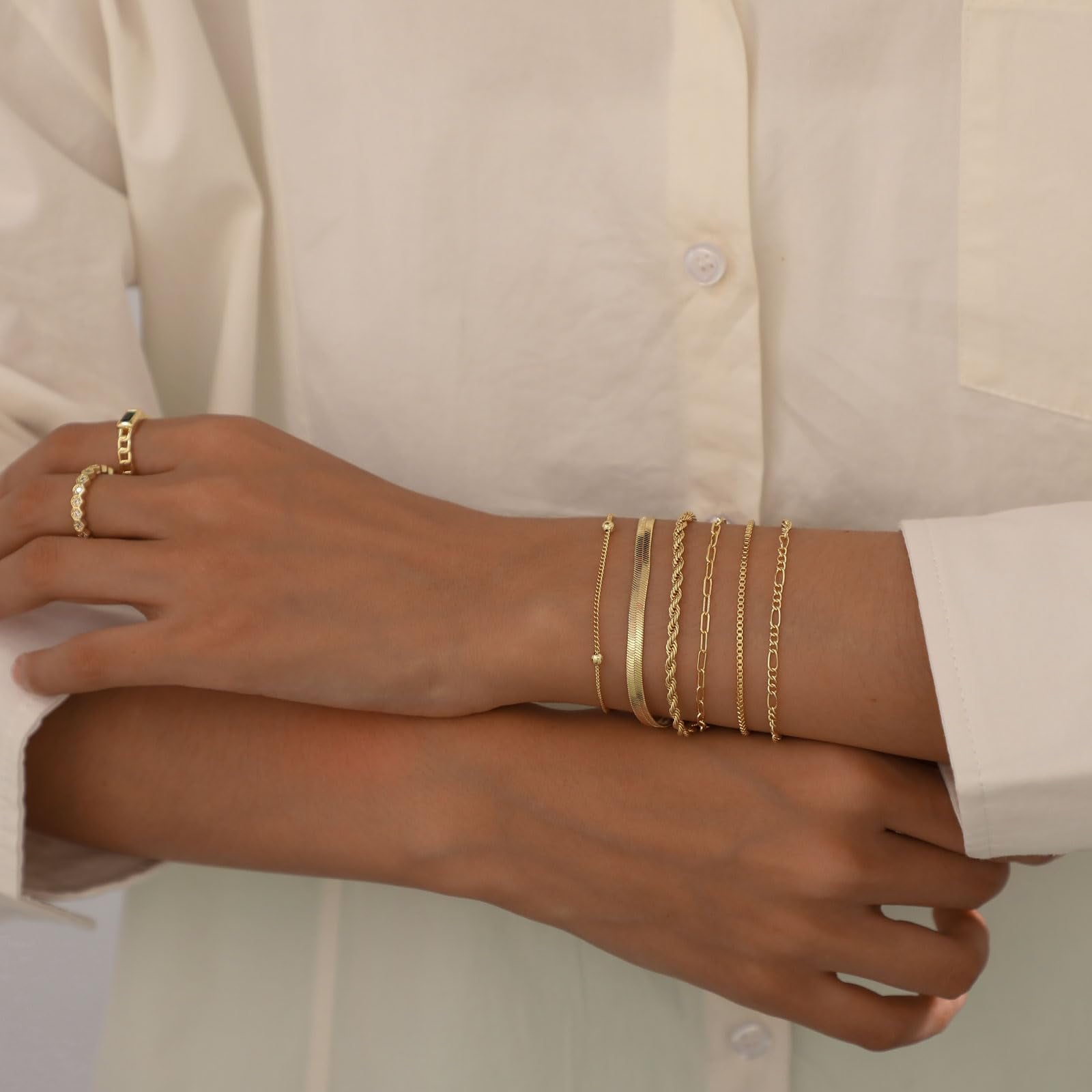 6PCS Bracelets for Women 14K Plated Dainty Layered Stacking Jewelry Set Gifts
