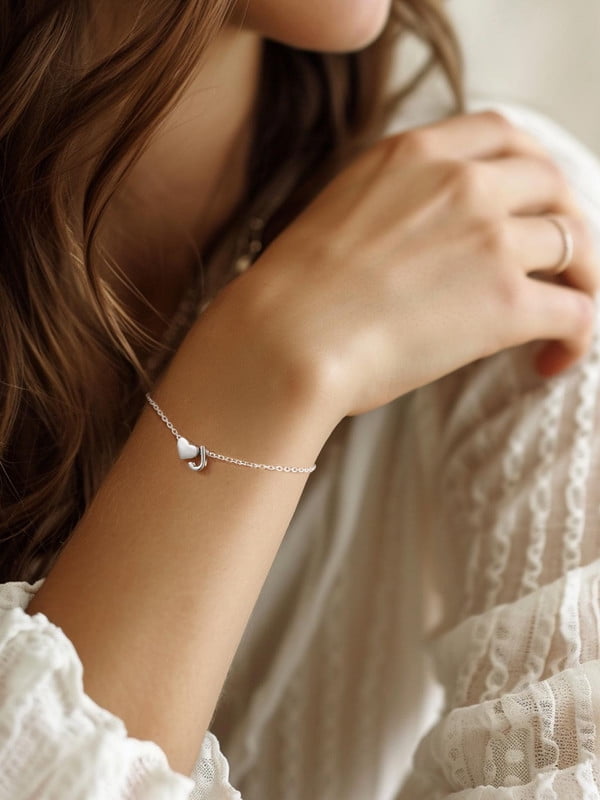 Women's Sterling Bracelets Heart &amp; Alphabet Letter A Initial Bracelet Charm Jewelry Gifts for Her
