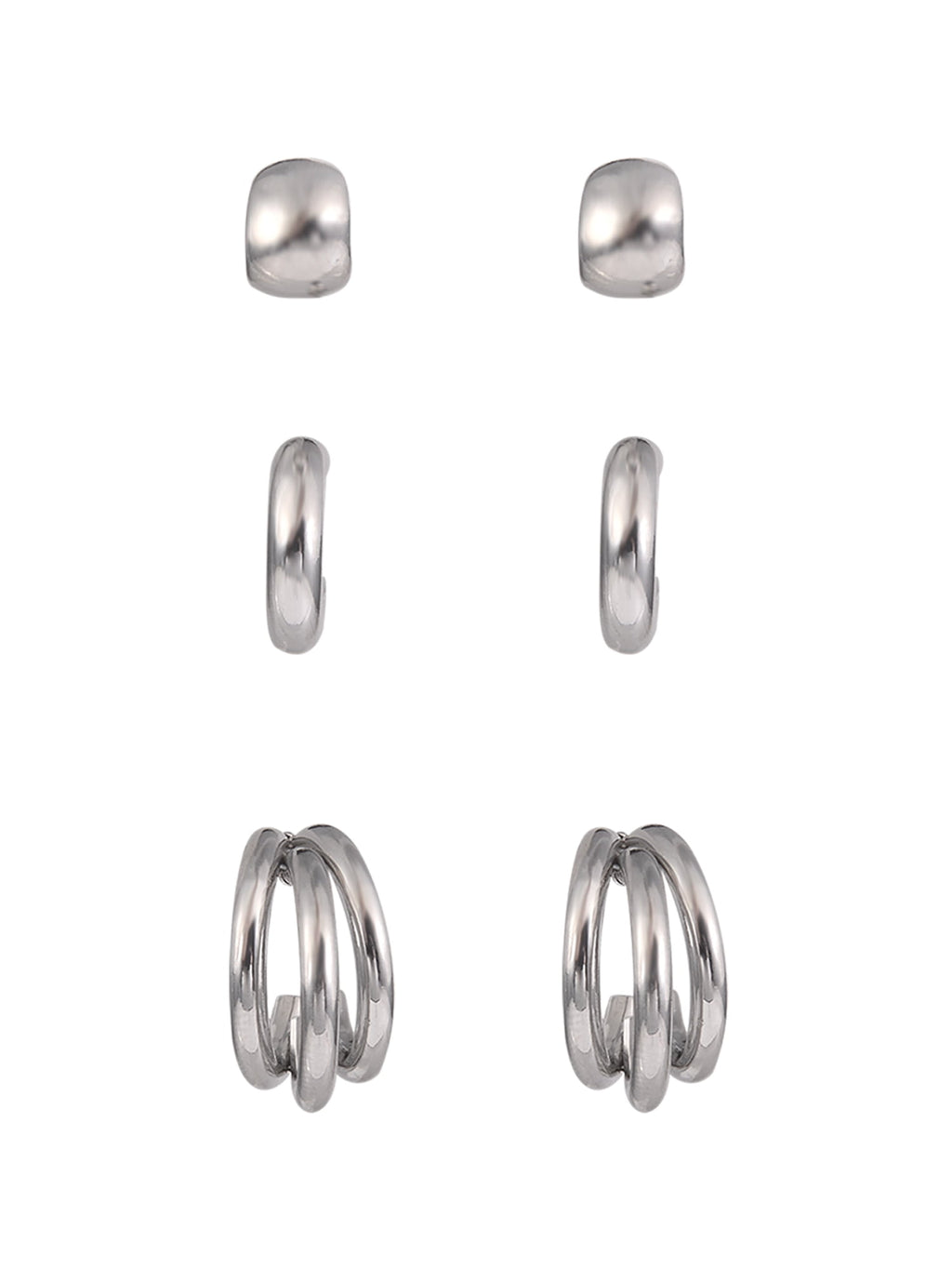 Adult Female -Tone 5 Pair Twisted Triple Hoop Stacker Earring Set