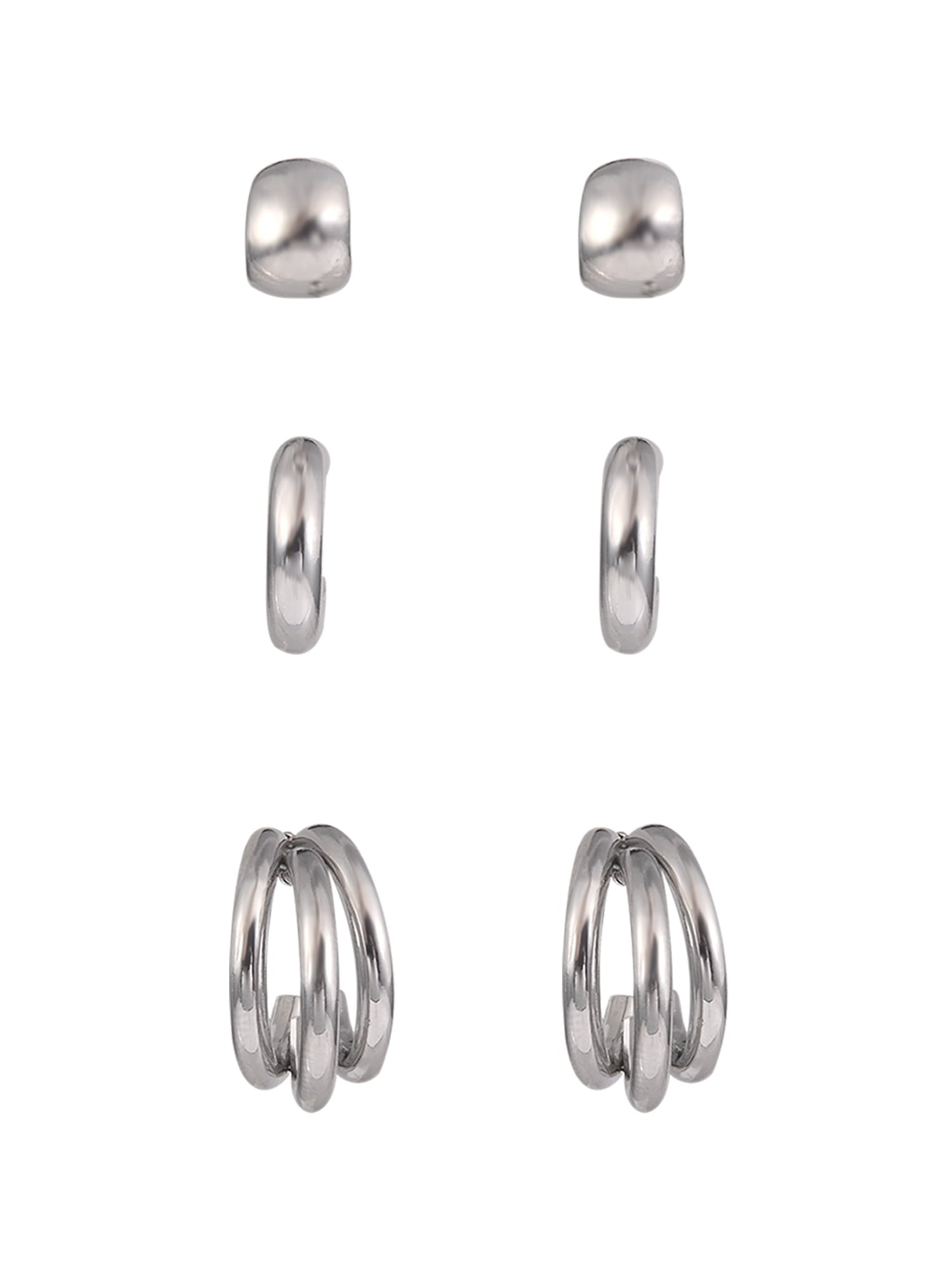 Adult Female -Tone 5 Pair Twisted Triple Hoop Stacker Earring Set