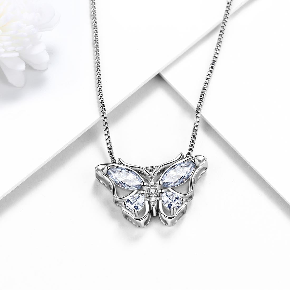 December Tanzanite Blue Butterfly Necklaces 925 Sterling Pendant Jewelry for Women Wife