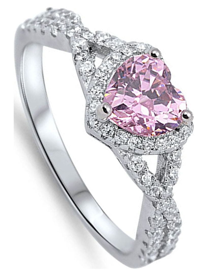 Heart Purple Simulated Amethyst Halo Infinity Knot Sterling Ring CZ Female Size 7