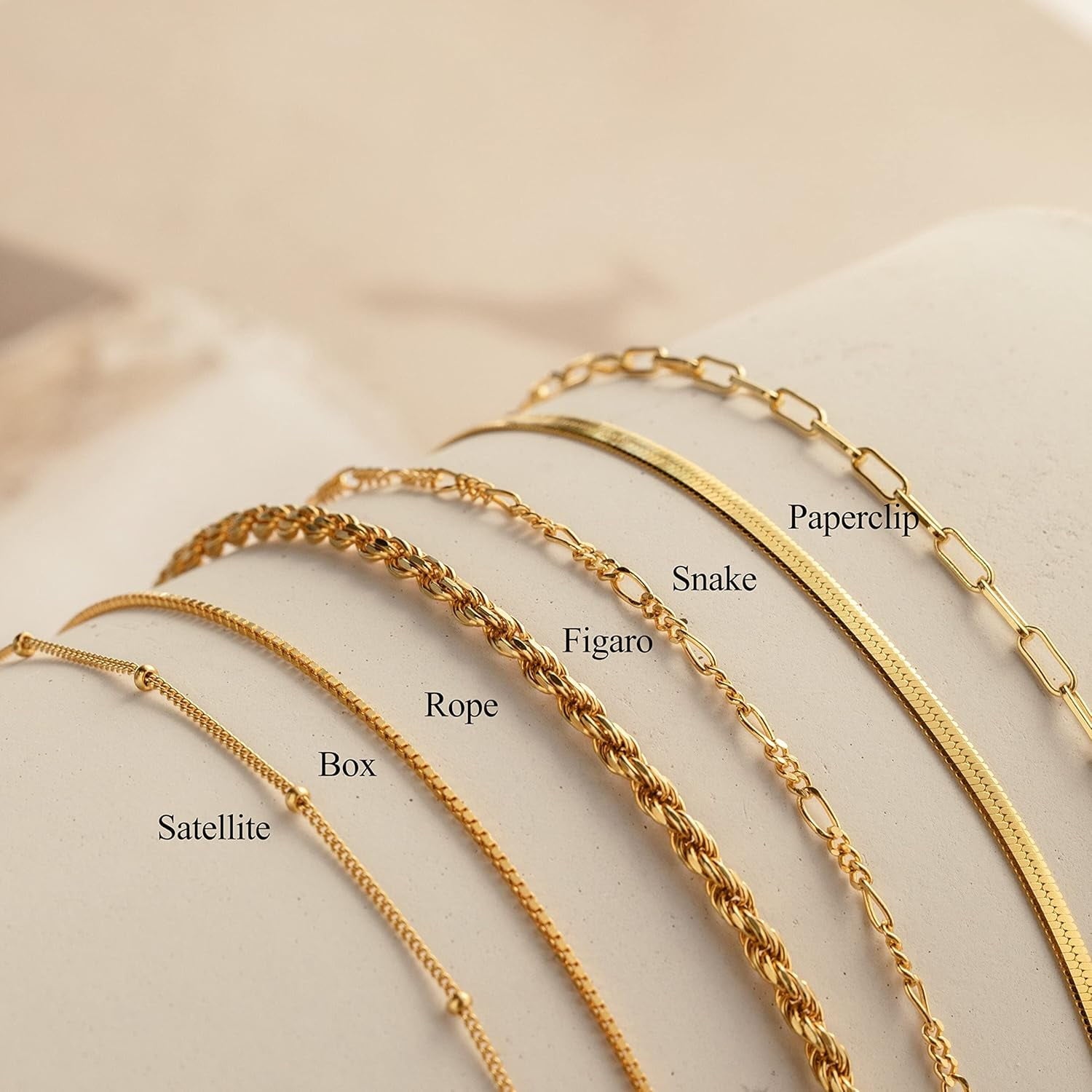 Bracelets for Women Waterproof, 14K Plated Stackable Dainty Chain Bracelet Set, Cuban Link &amp; Paperclip Styles, Jewelry Gifts for , , 's Day