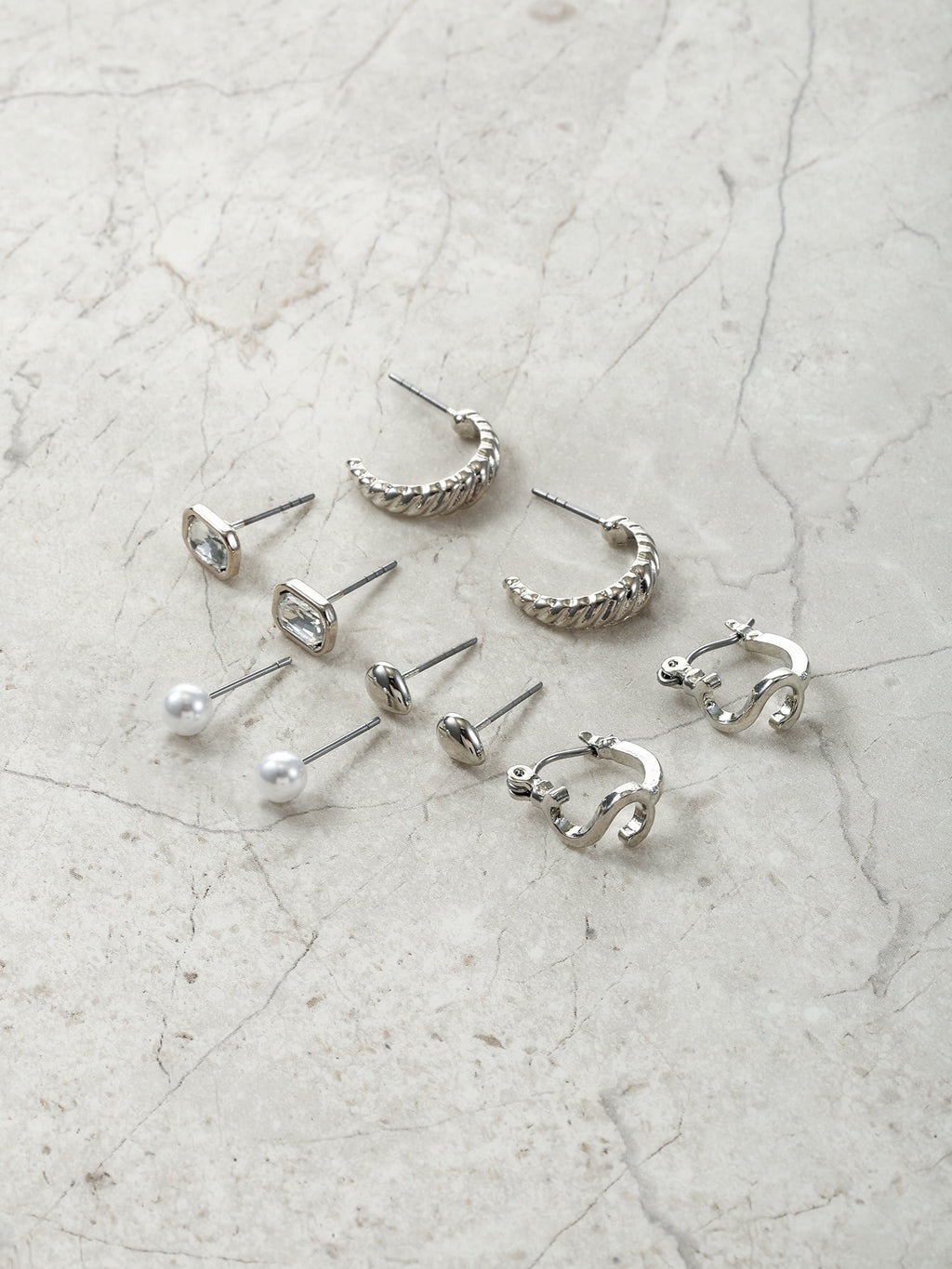 Silvertone Multi Earring Set, 5 Pairs, Initial B