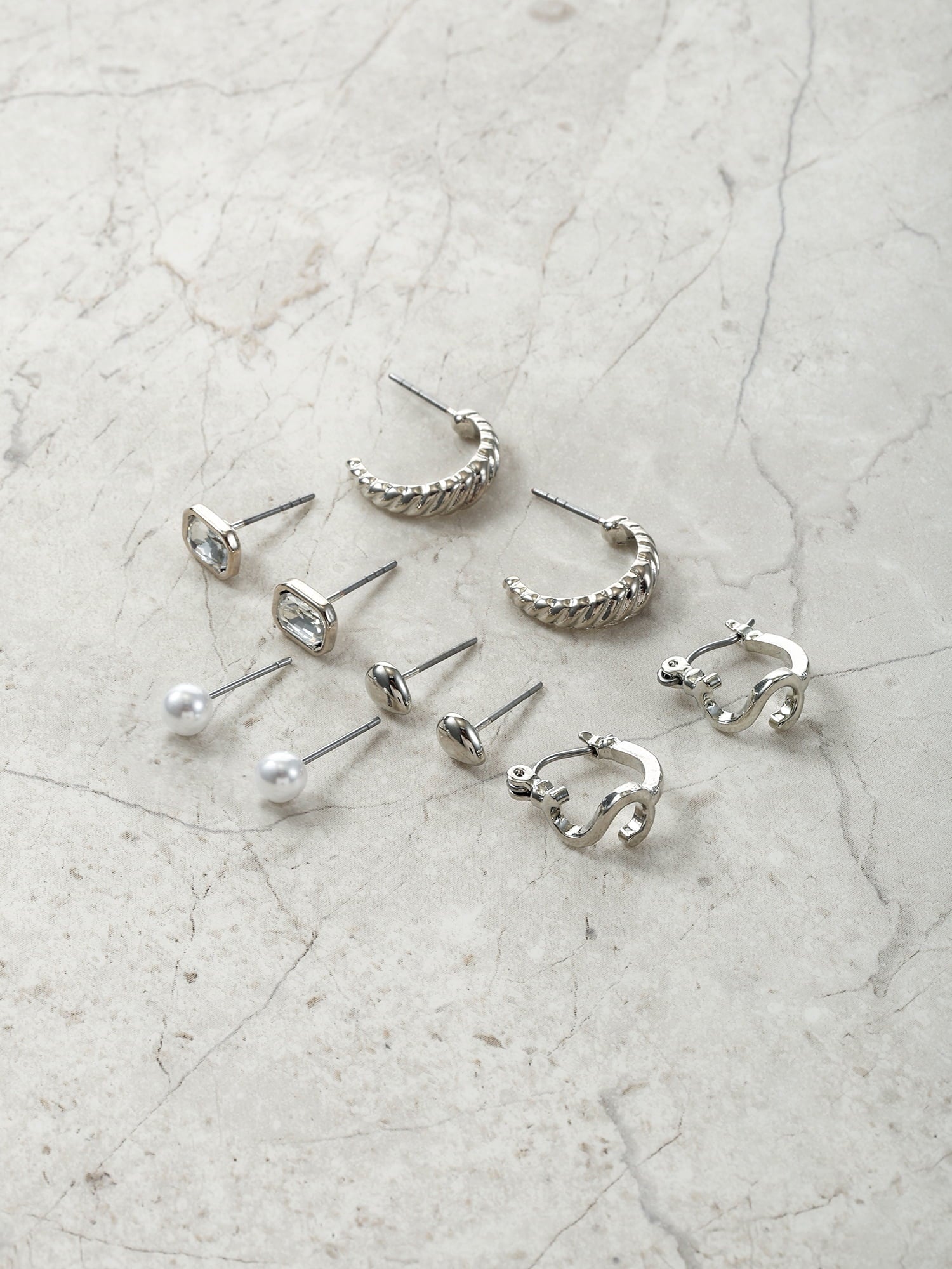 Silvertone Multi Earring Set, 5 Pairs, Initial B