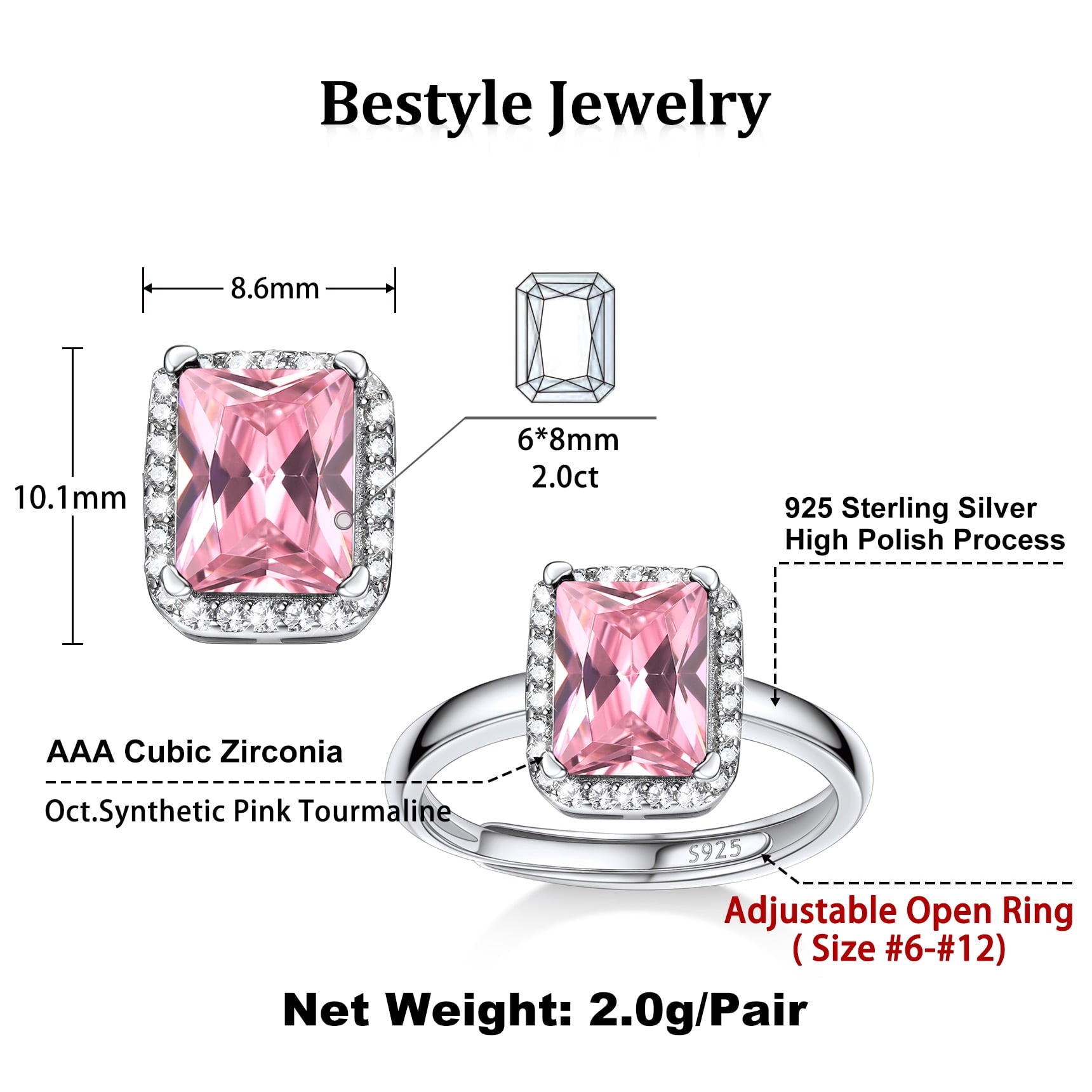 S925 Sterling Heart Rings for Women Sparkle Open Band Ring July Created Ruby Rings Size 6-12