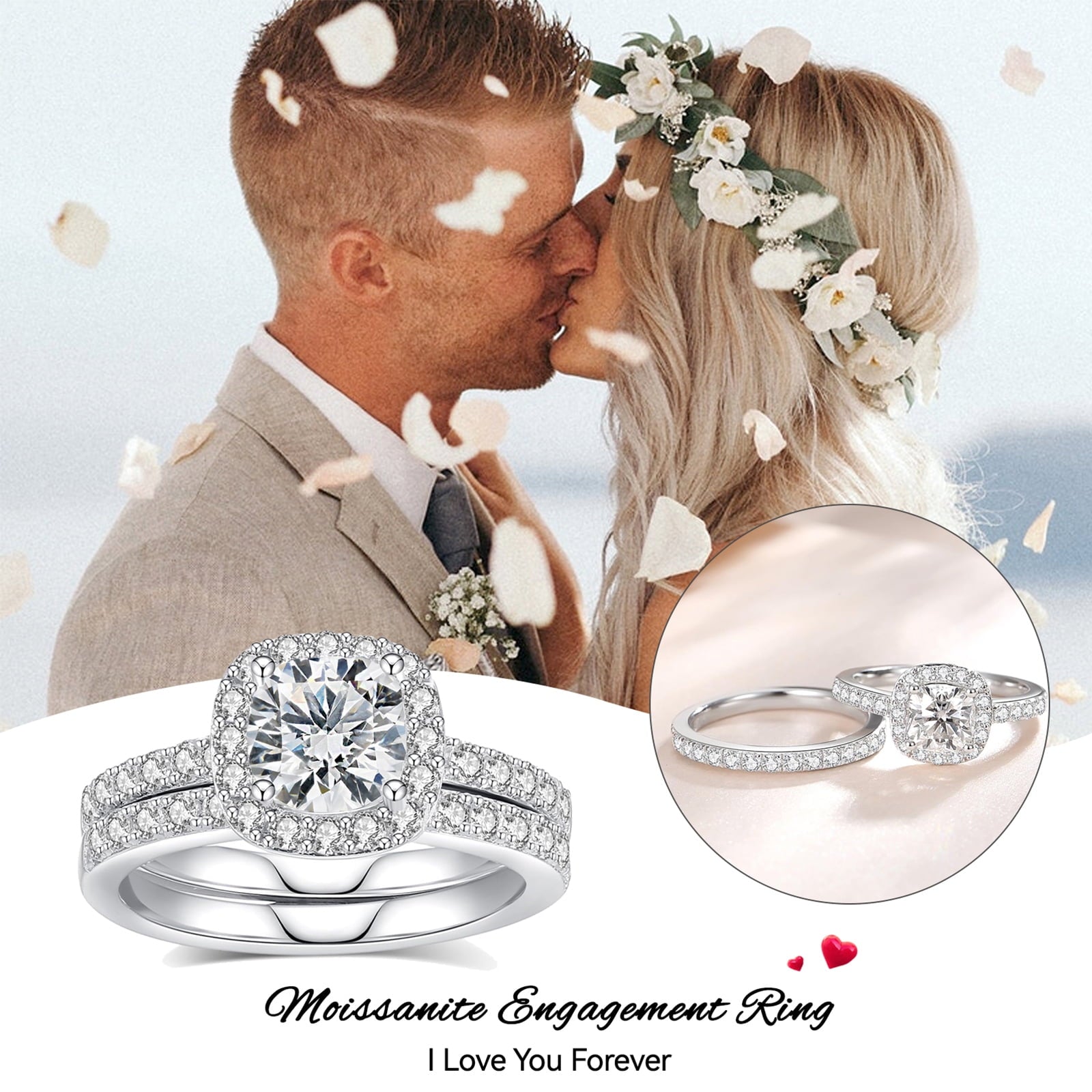 Halo Wedding Ring Set for Women Bridal Sets 925 Sterling AAAAA Zirconia Size 7