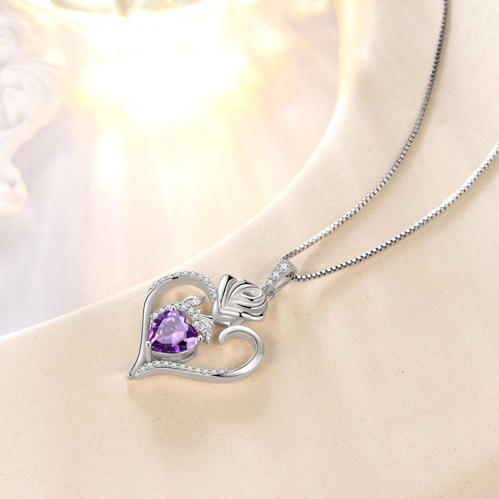 925 Sterling Necklace Rose Flower Heart Pendant Jewelry Valentines Gifts for Women Mom Wife/Lover