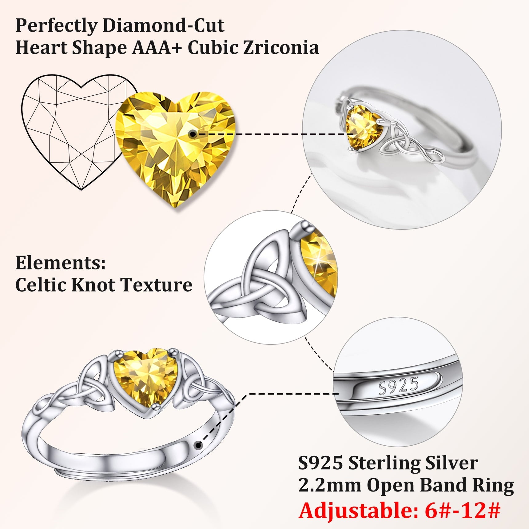 Infinity Celtic Knot Rings for Women 925 Sterling Heart Rings October Pink Tourmaline Rings for Mom Daughter Wife Girlfriend