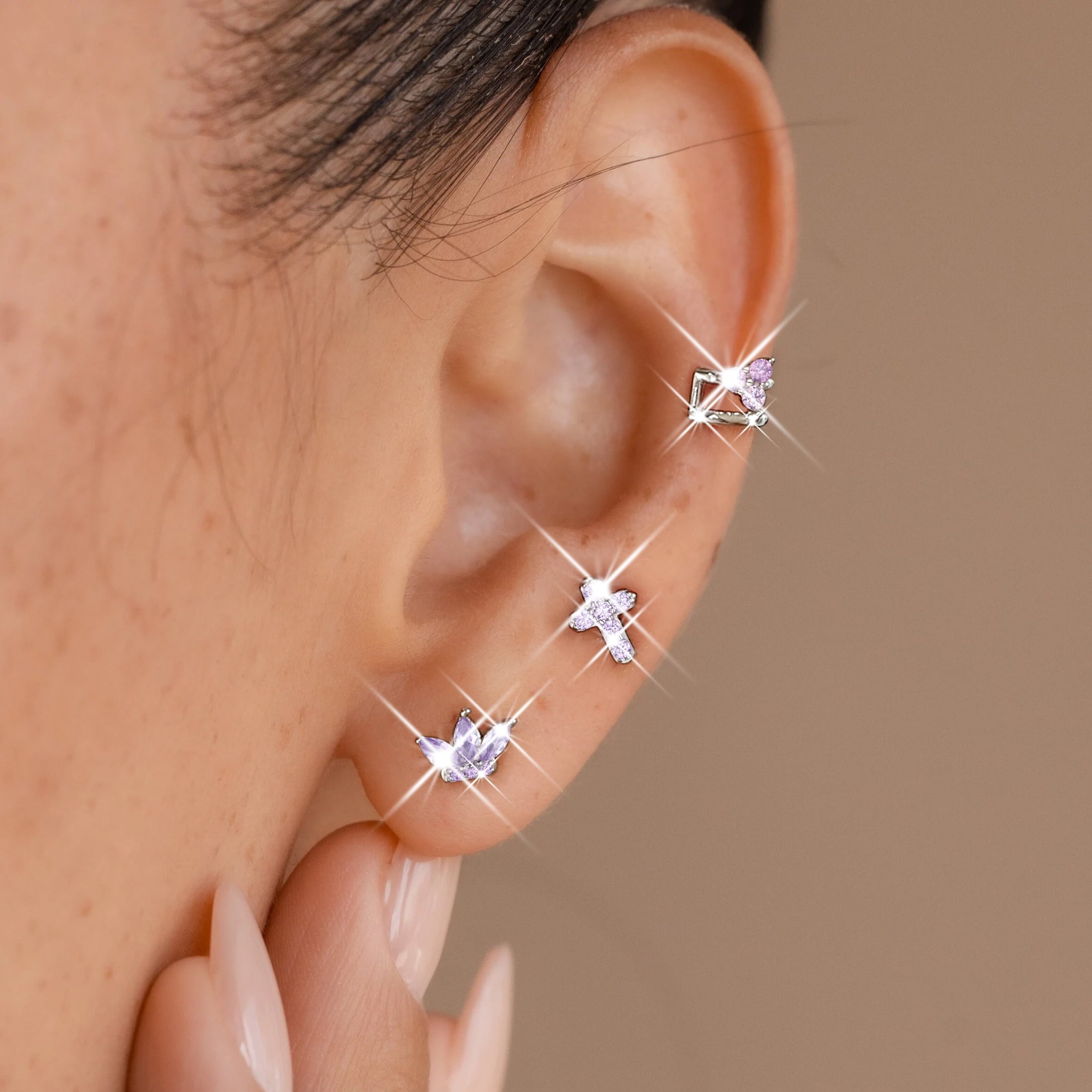 3 Pairs 925 Sterling Cross Earrings Set for Women, Flower Studs and Ear Cuffs Jewelry Set for Her