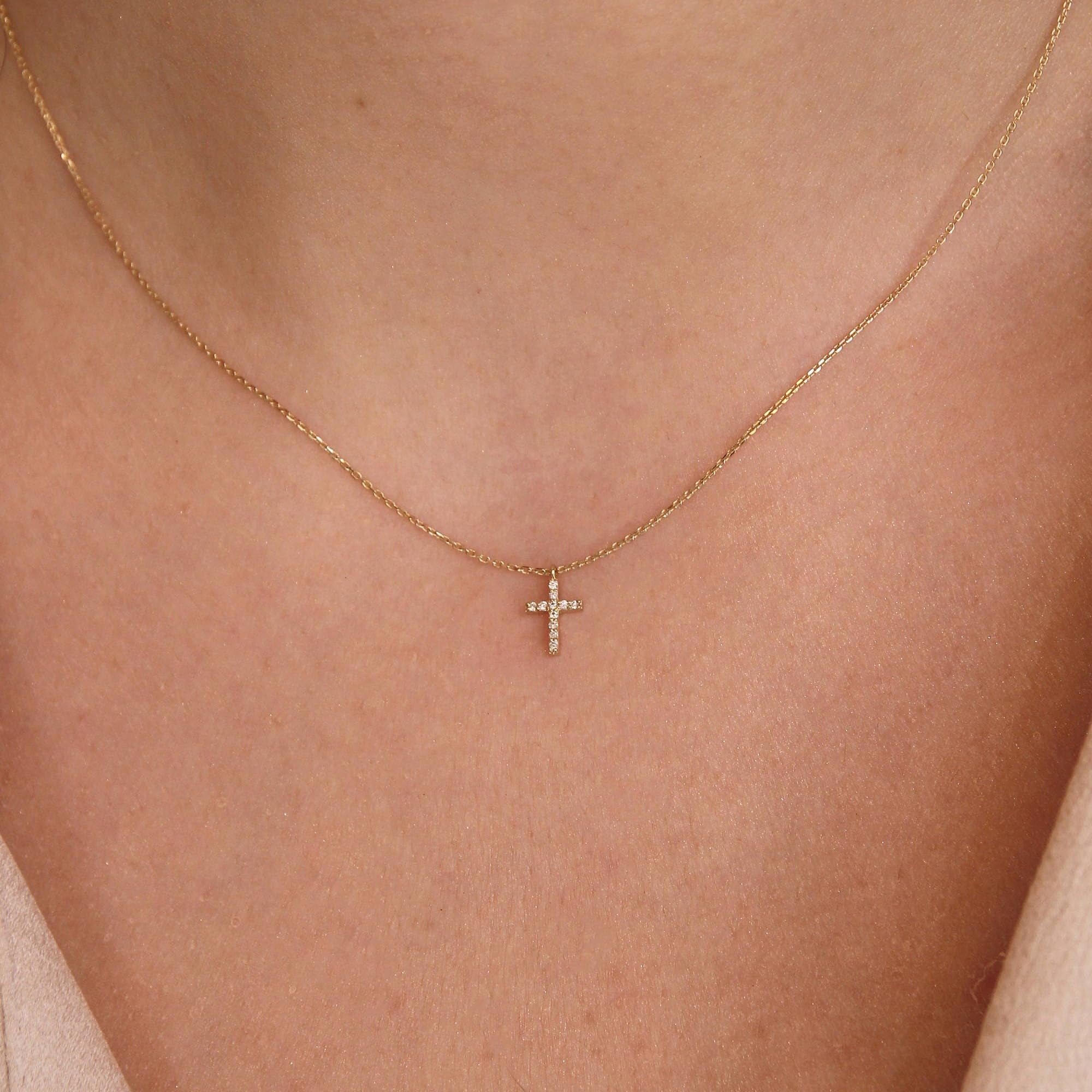 14K Plated Dainty Tiny Cross Pendant Necklace for Women Jewelry Personalizedt First Communion Christian Baptism Easter Gifts for Her Kid Girls