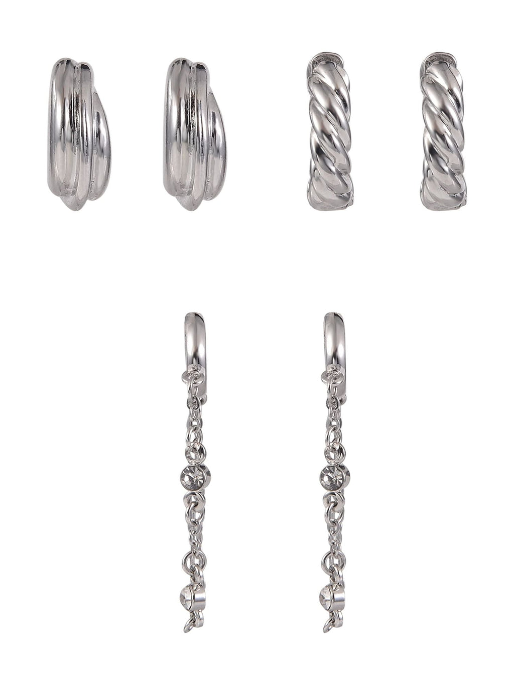 Adult Female -Tone 5 Pair Twisted Triple Hoop Stacker Earring Set