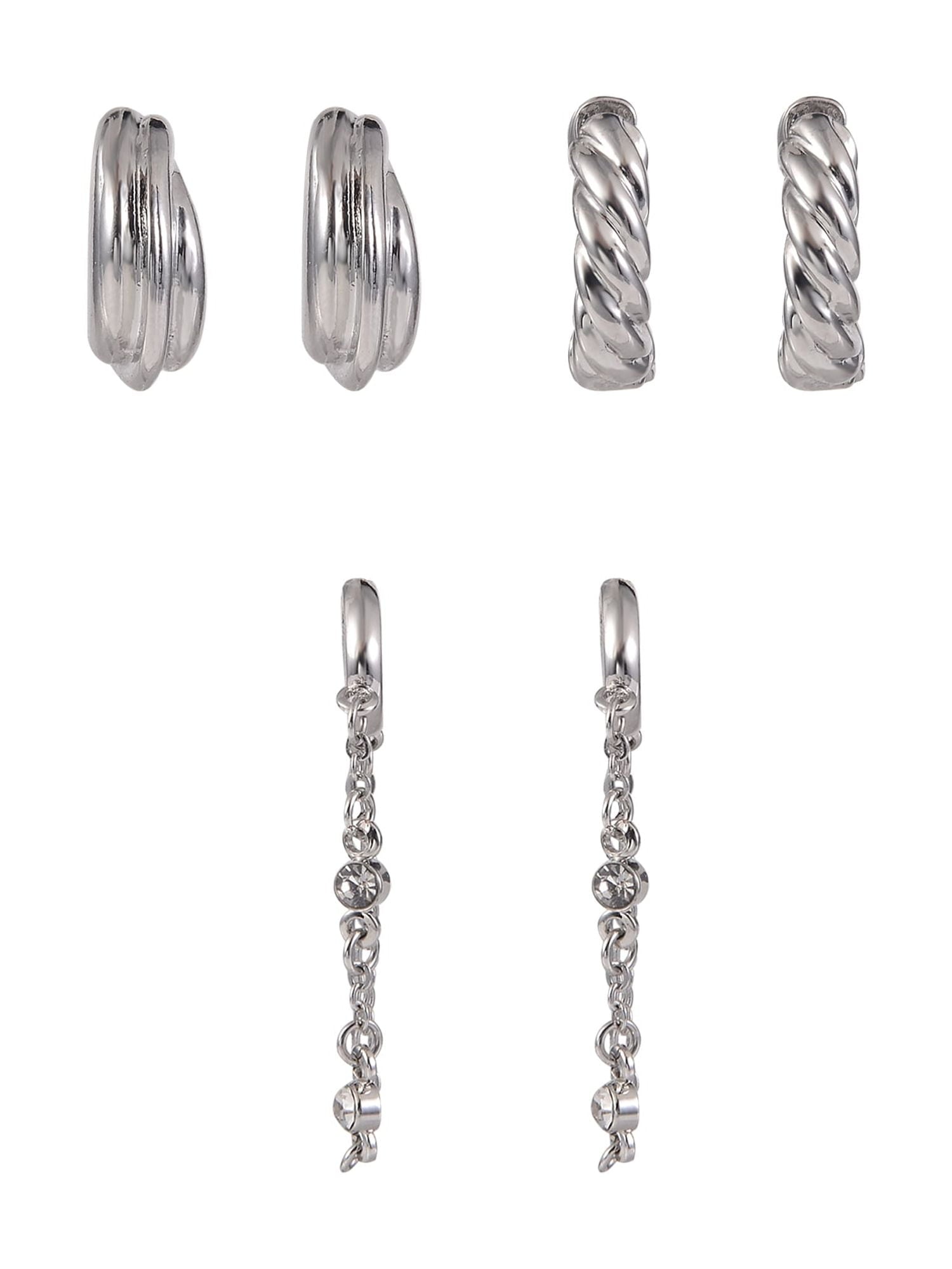 Adult Female -Tone 5 Pair Twisted Triple Hoop Stacker Earring Set