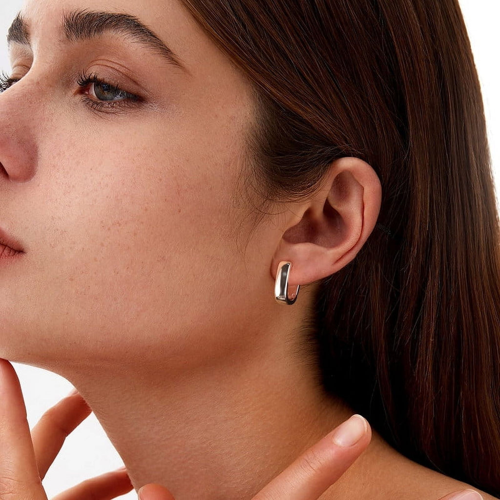 Chunky Huggie Earrings for Women 14K Plated Hypoallergenic Sterling Minimalist Hoops