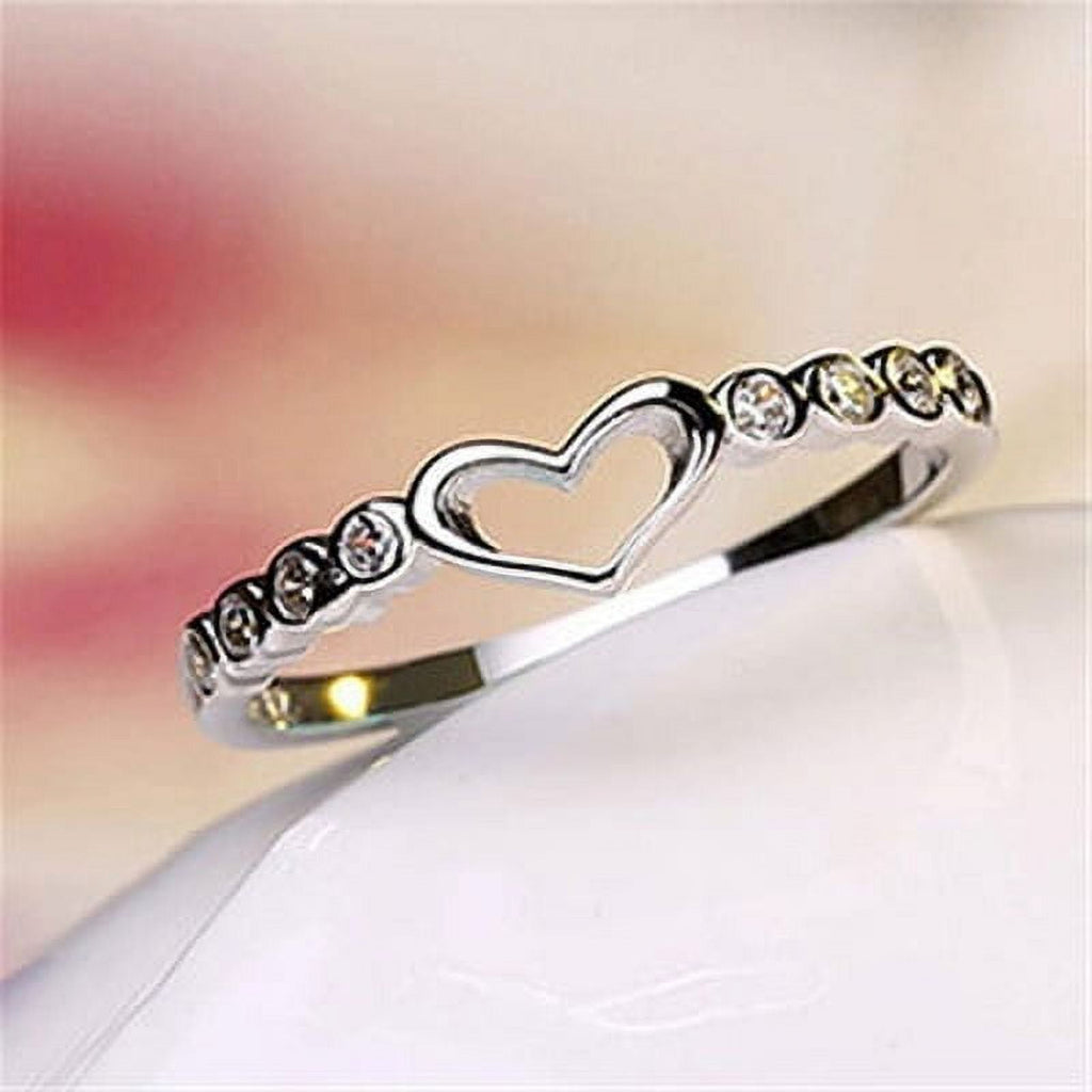 Women's 925 Sterling Blue Sapphire Ring CZ Heart Ring