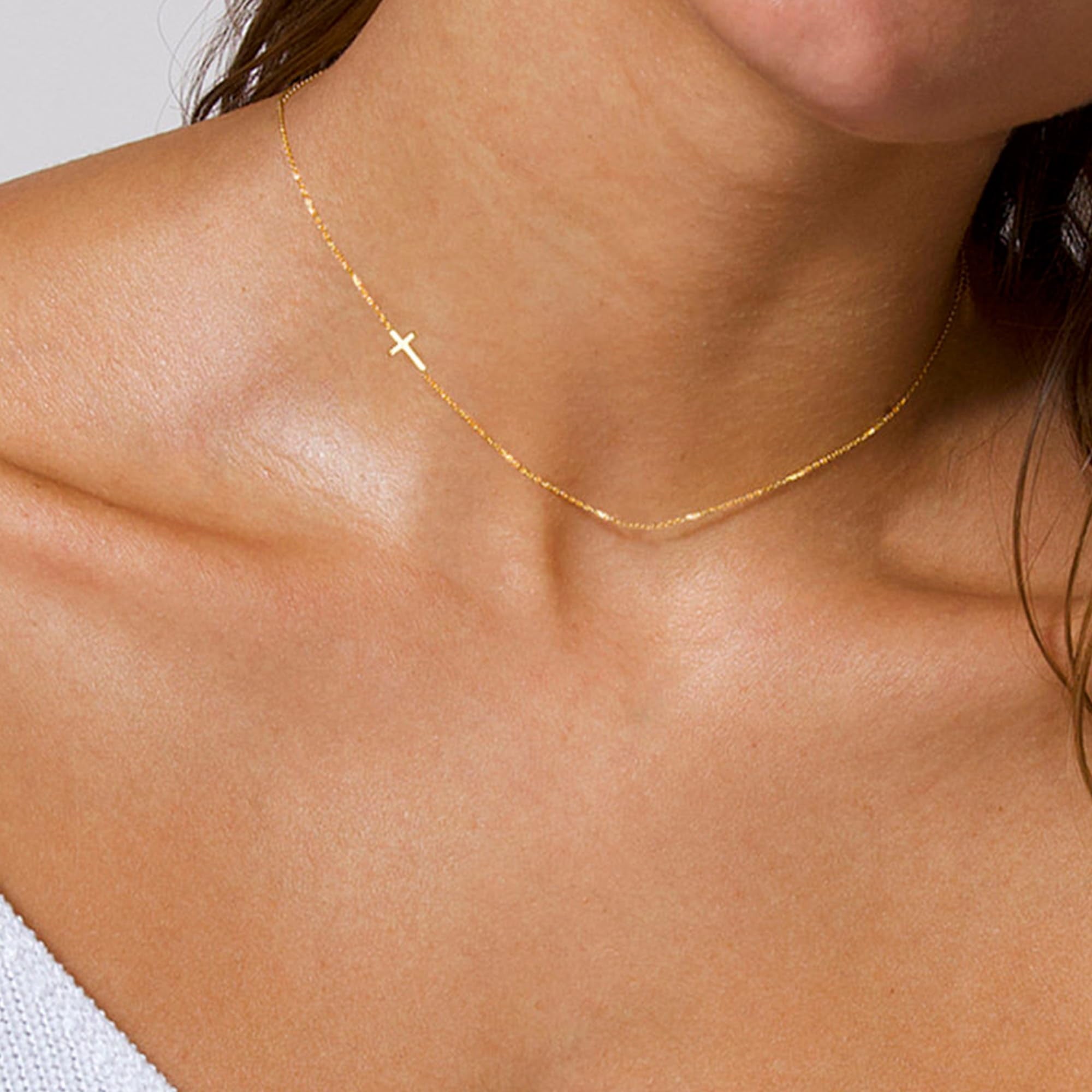 14K Plated Dainty Tiny Cross Pendant Necklace for Women Jewelry Personalizedt First Communion Christian Baptism Easter Gifts for Her Kid Girls