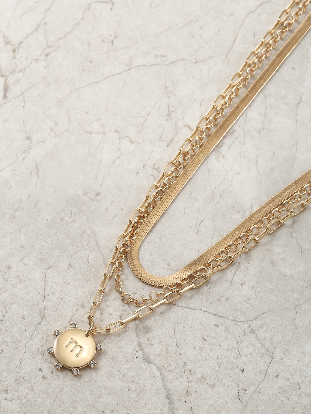 Goldtone Necklace, 3 Piece, Initial J