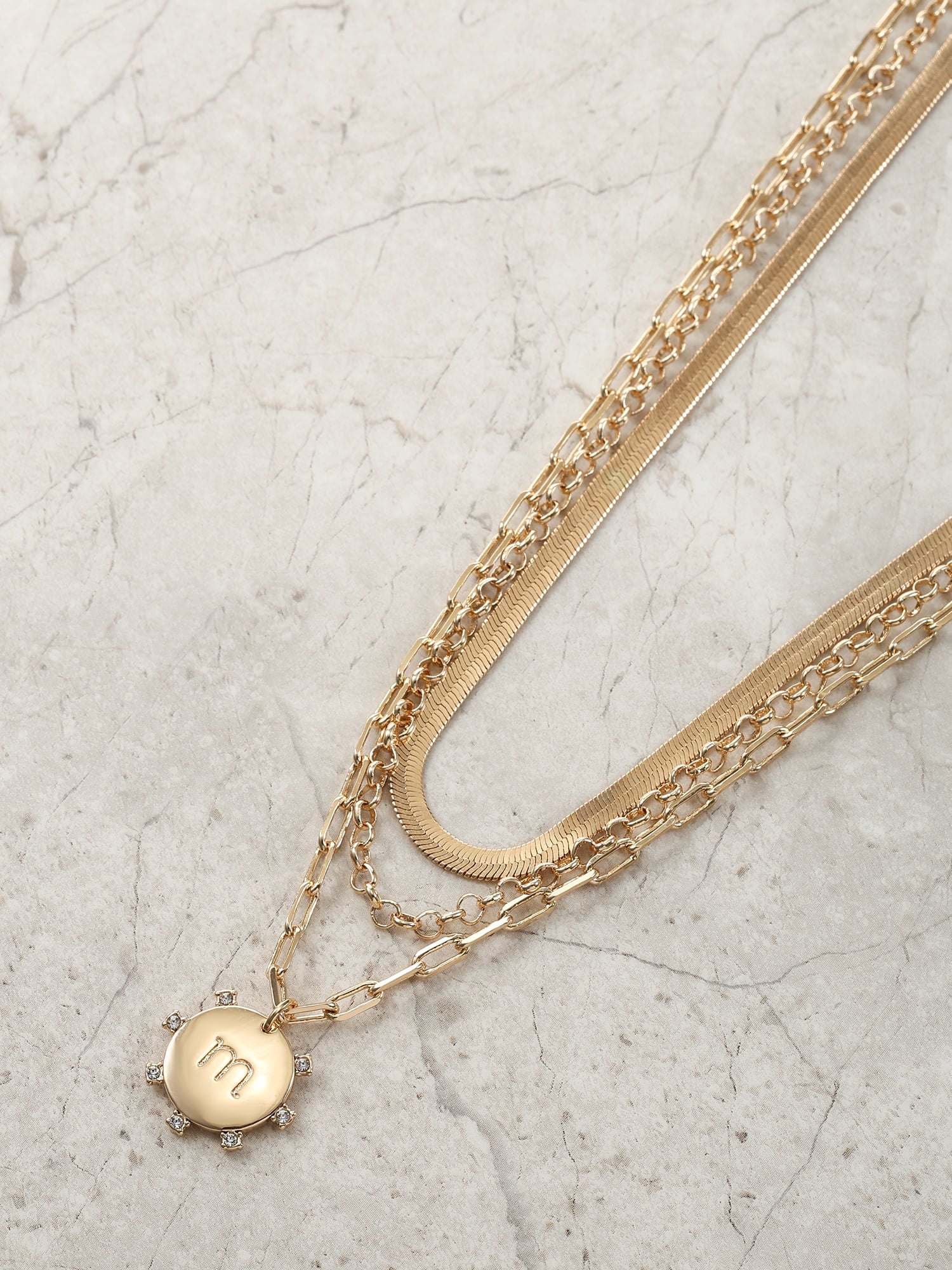 Goldtone Necklace, 3 Piece, Initial J