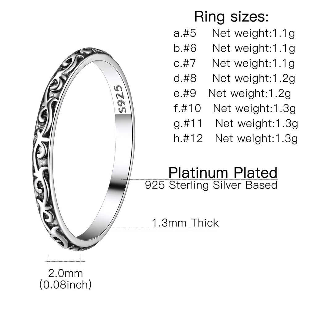 925 Sterling Celtic Knot Band Ring, 2MM Thin Vintage Finger Thumb Ring for Women