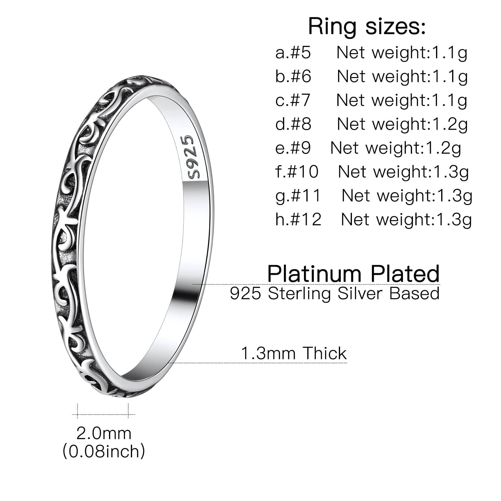 925 Sterling Celtic Knot Band Ring, 2MM Thin Vintage Finger Thumb Ring for Women