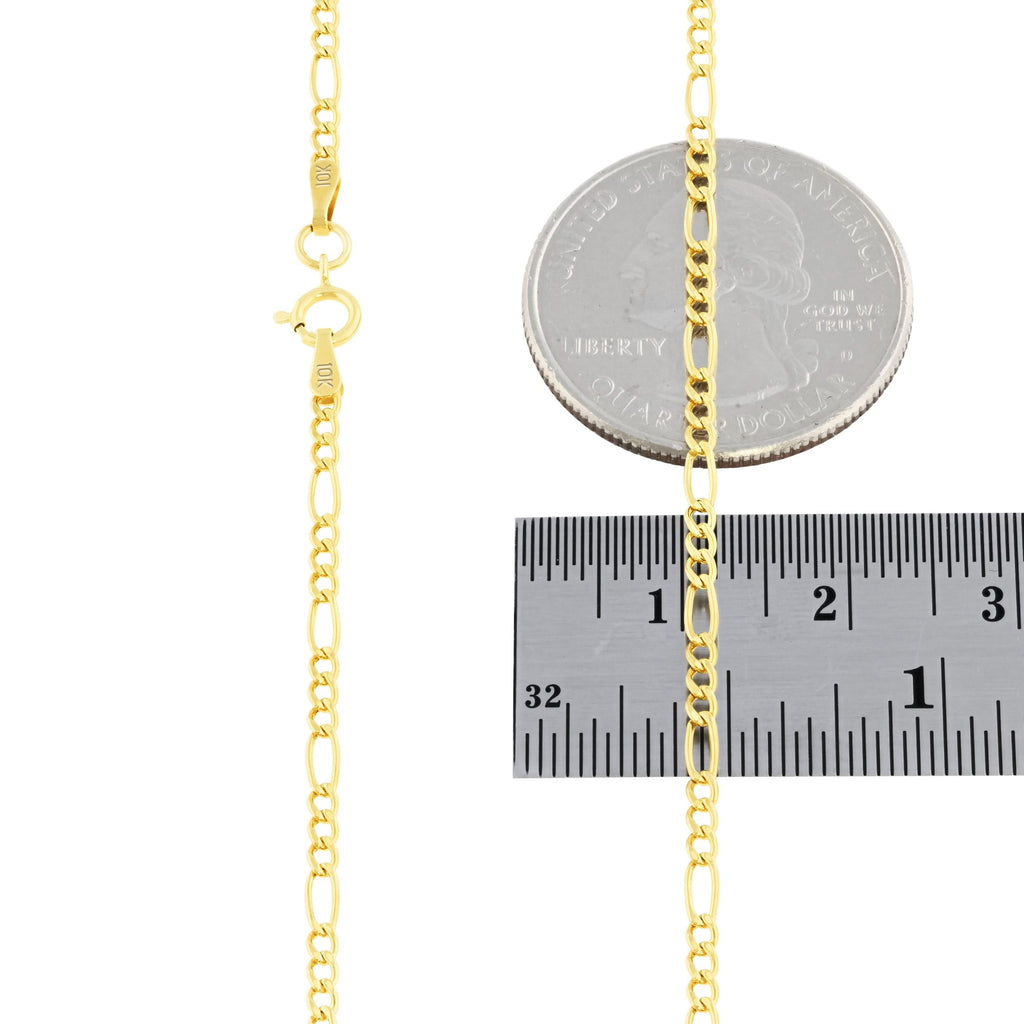 10k Yellow Figaro Link 2mm Chain Necklace (16"-26") Dainty Italian Jewelry for Men &amp; Women