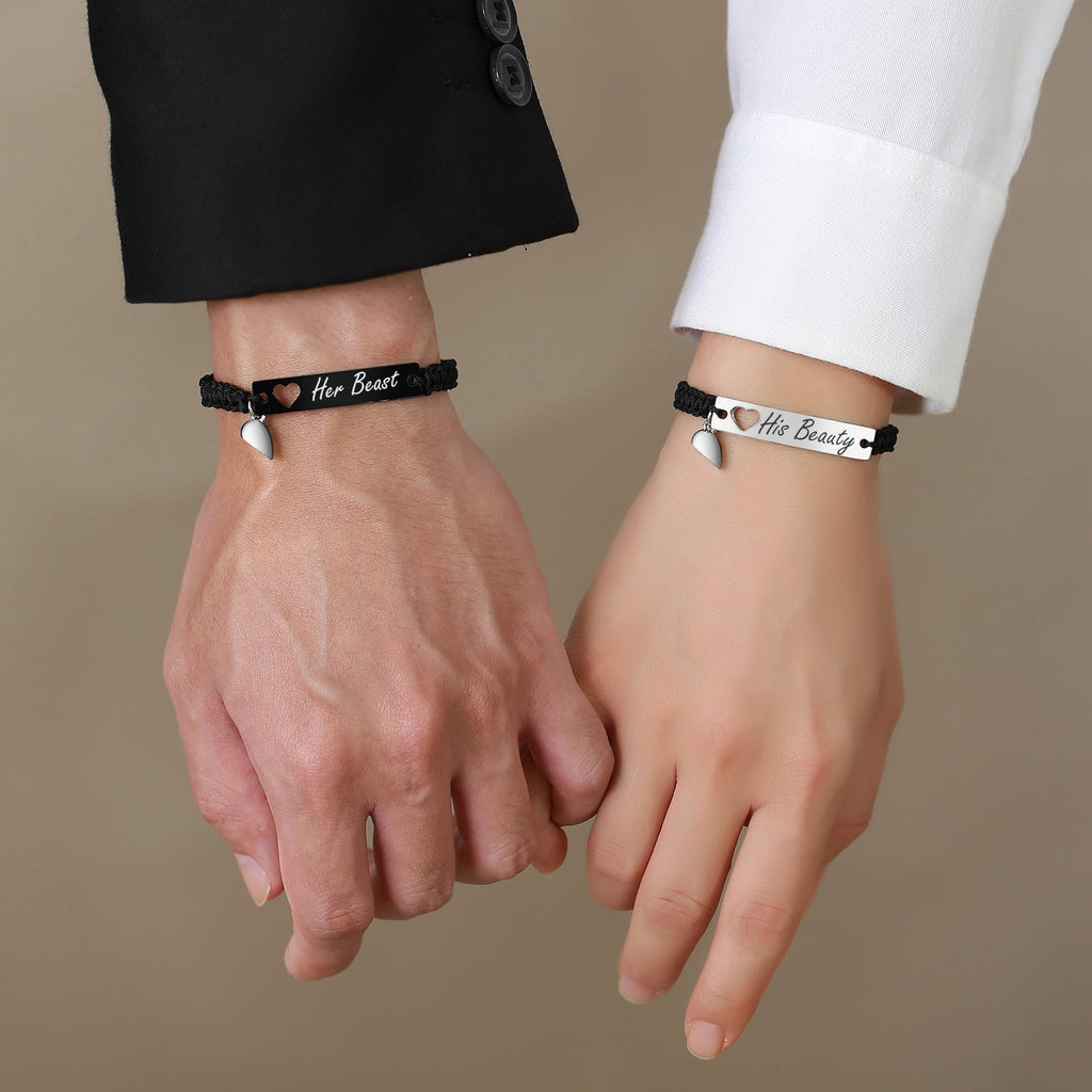 Magnetic Couples Bracelet, Adjustable Matching Macrame Bracelets, Stainless Steel Distance Relationship Bracelet, BF and GF Gifts