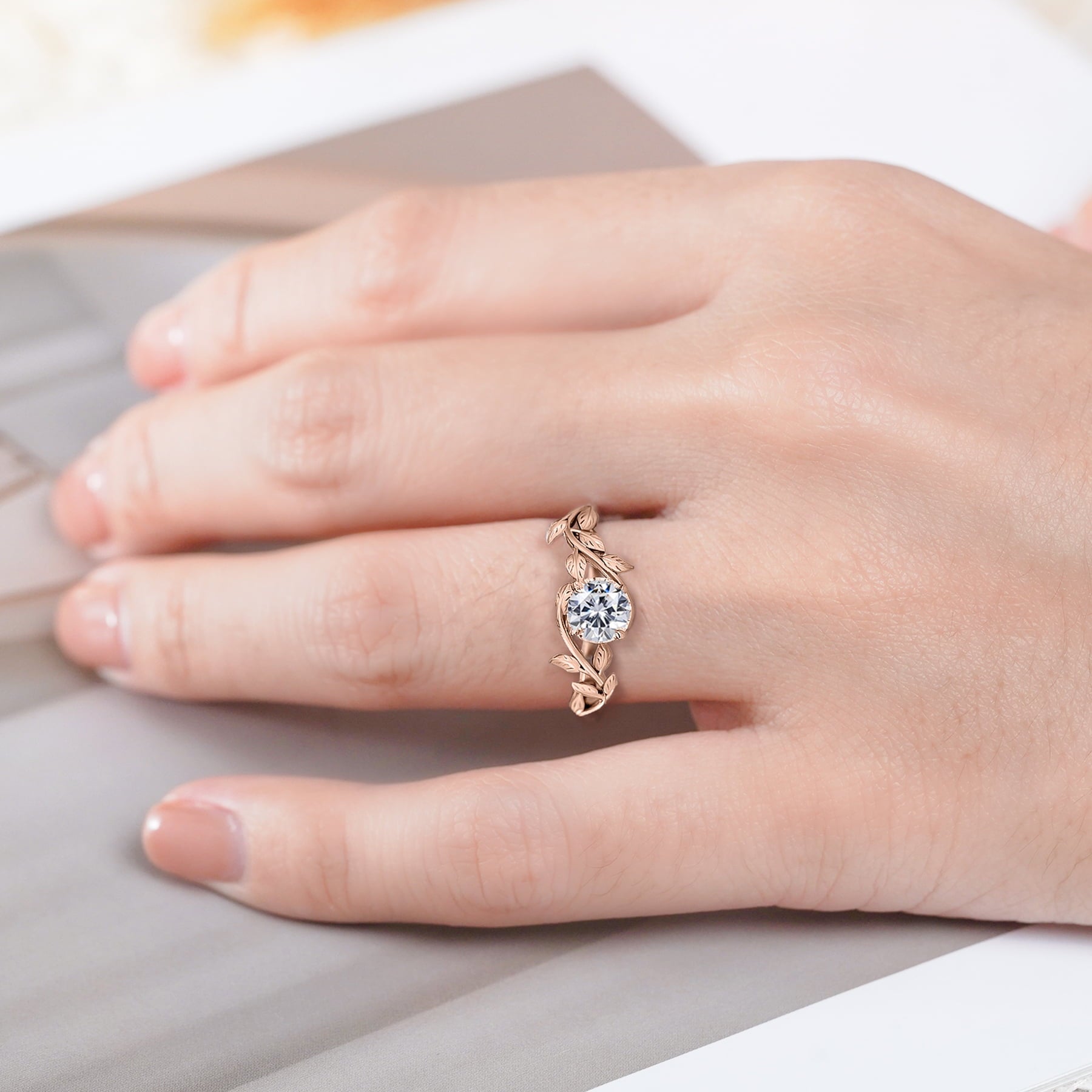 0.50 Round Cut Bohemian Engagement Ring - Vintage Ring - 18k White Plating for Women