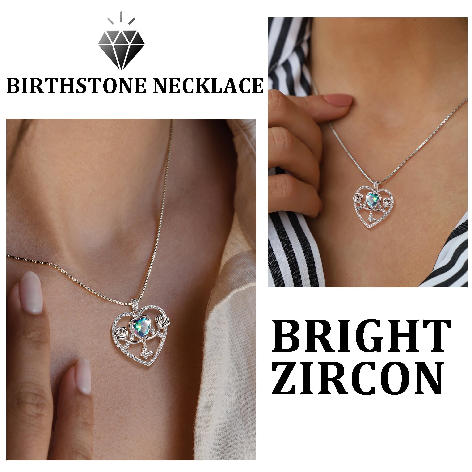 925 Sterling Necklace Rose Flower Heart Pendant Jewelry Valentines Gifts for Women Mom Wife/Lover