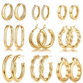 9 Pairs 14K Plated Chunky Twisted Huggie Hoop Earrings Set for Women Waterproof Thick Lightweight Jewelry Trend Easter Gifts for Women Her
