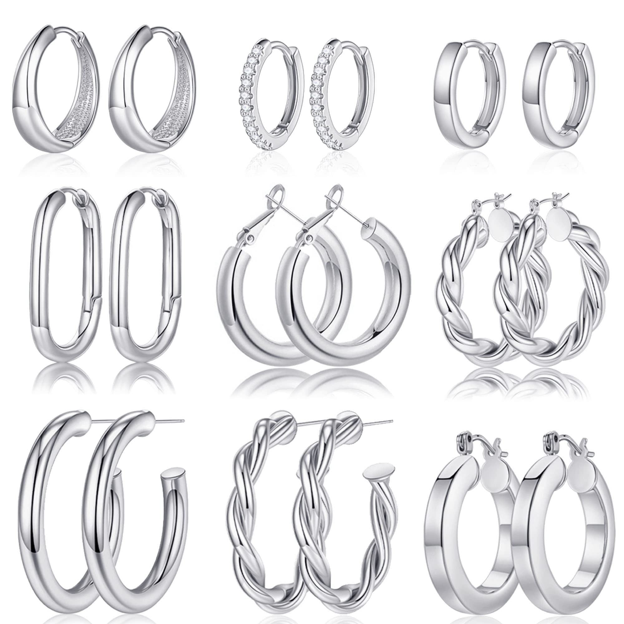 9 Pairs 14K Plated Chunky Twisted Huggie Hoop Earrings Set for Women Waterproof Thick Lightweight Jewelry Trend Easter Gifts for Women Her