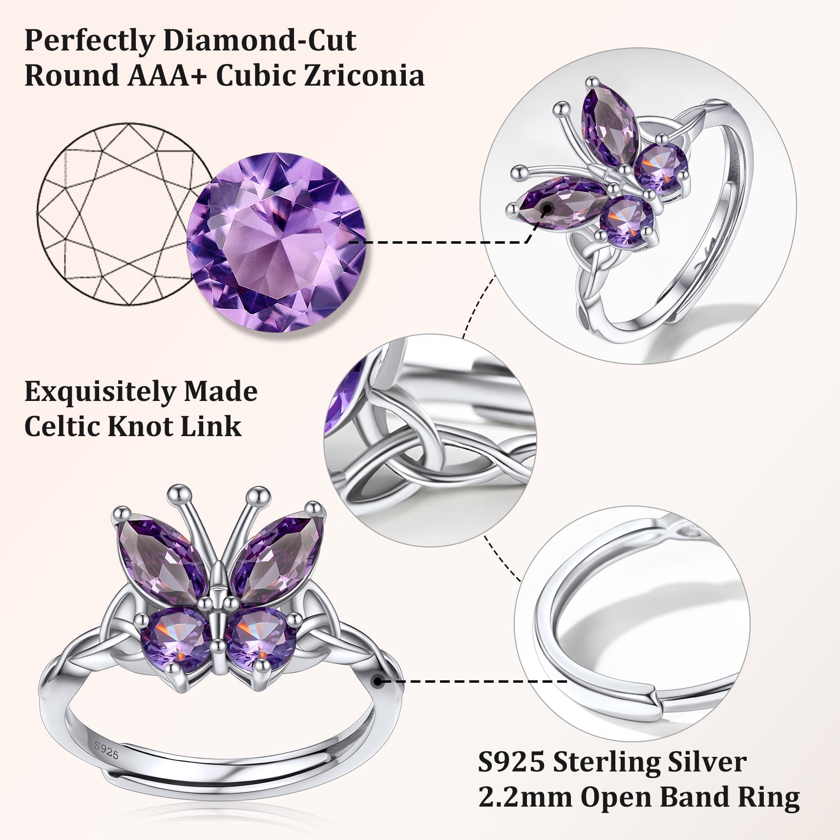 925 Sterling Butterfly Rings, July Ruby Adjustable Open Band Ring Jewelry Valentines Day