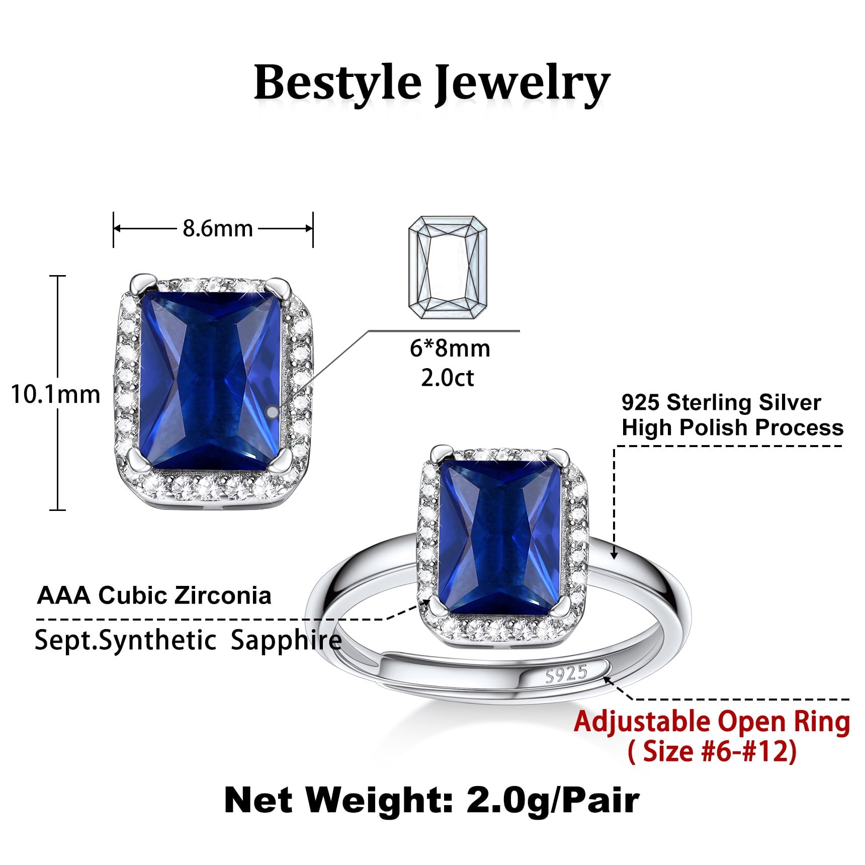 S925 Sterling Heart Rings for Women Sparkle Open Band Ring July Created Ruby Rings Size 6-12