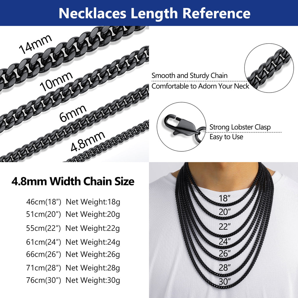 Cuban Chain for Men Black Plated 4.8mm Miami Cuban Necklace 18 Inch Hip Hop Mens for