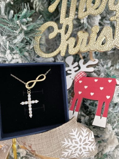 14K Plated Zirconia Cross Pendant Necklace for Women with 925