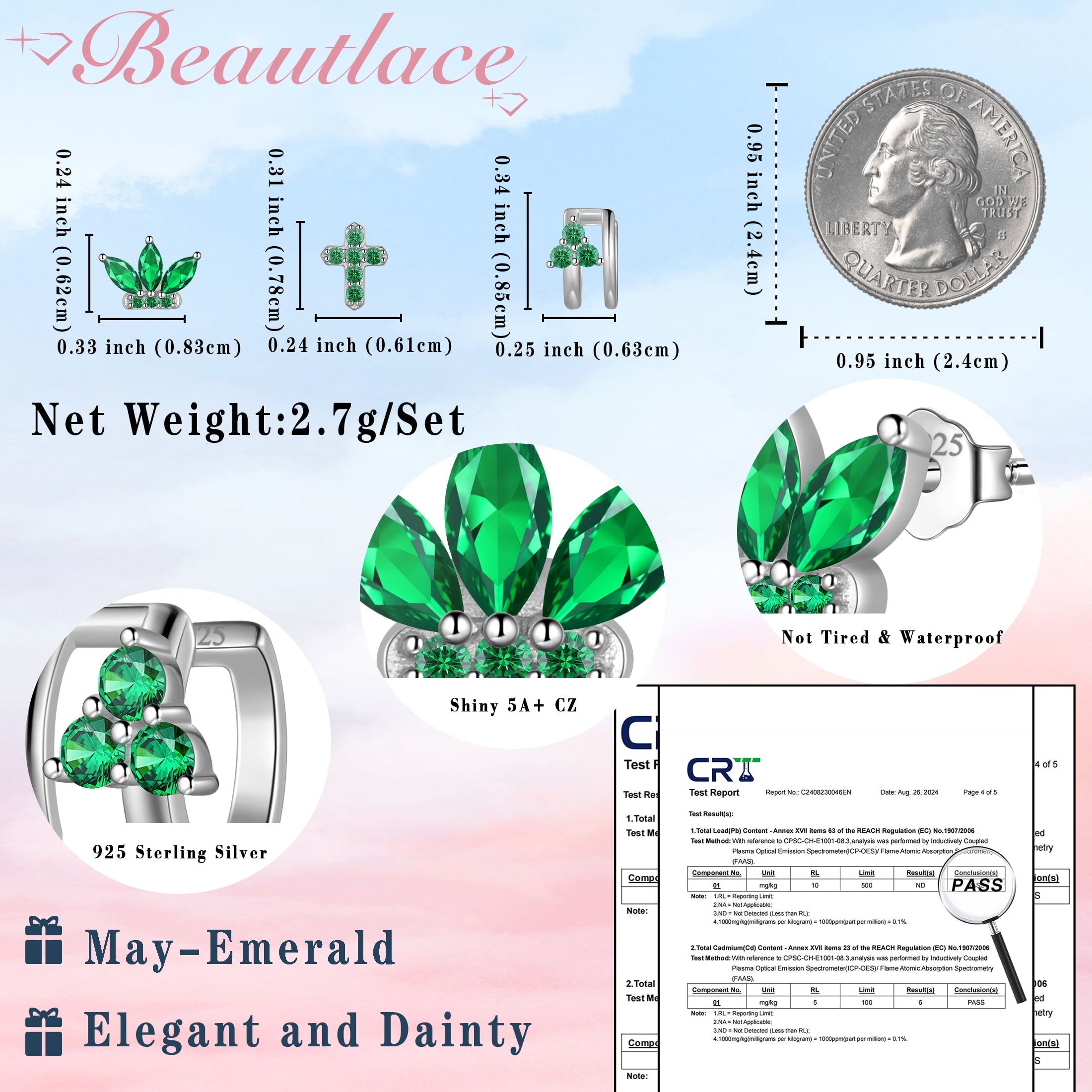 3 Pairs 925 Sterling Cross Earrings Set for Women, Flower Studs and Ear Cuffs Jewelry Set for Her