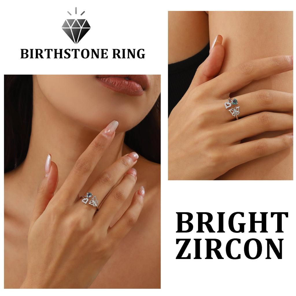 Rose Heart Ring,925 Sterling Adjustable Open Heart Rings Jewelry Gifts for Women Mom -December