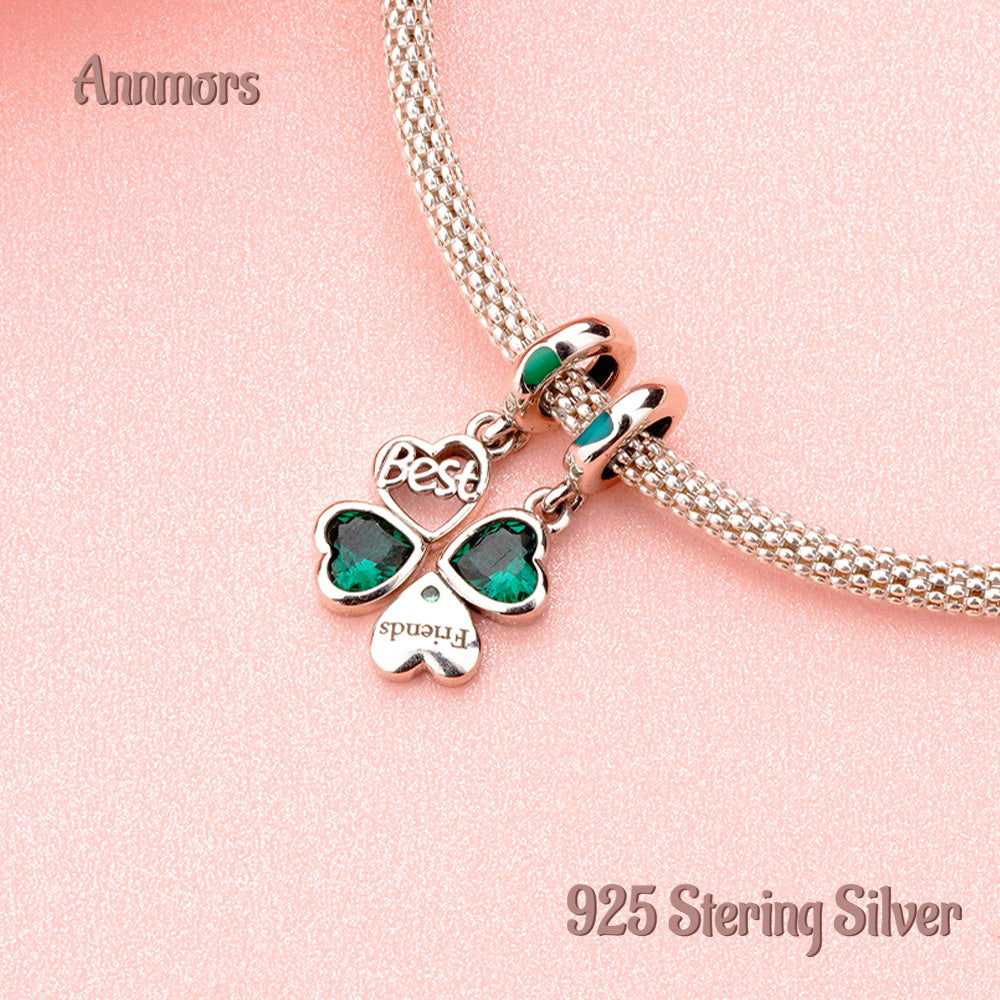 925 Sterling Charm for Bracelets Four Leaf Clover Lucky OpenWork Bead Charm Women Bracelet Charm