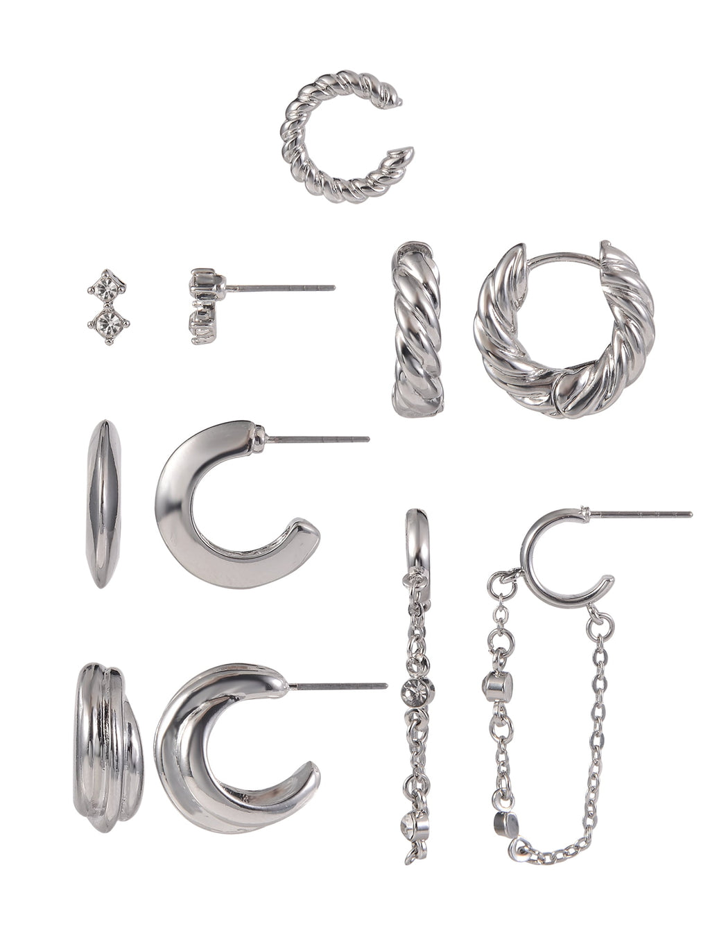 Adult Female -Tone 5 Pair Twisted Triple Hoop Stacker Earring Set