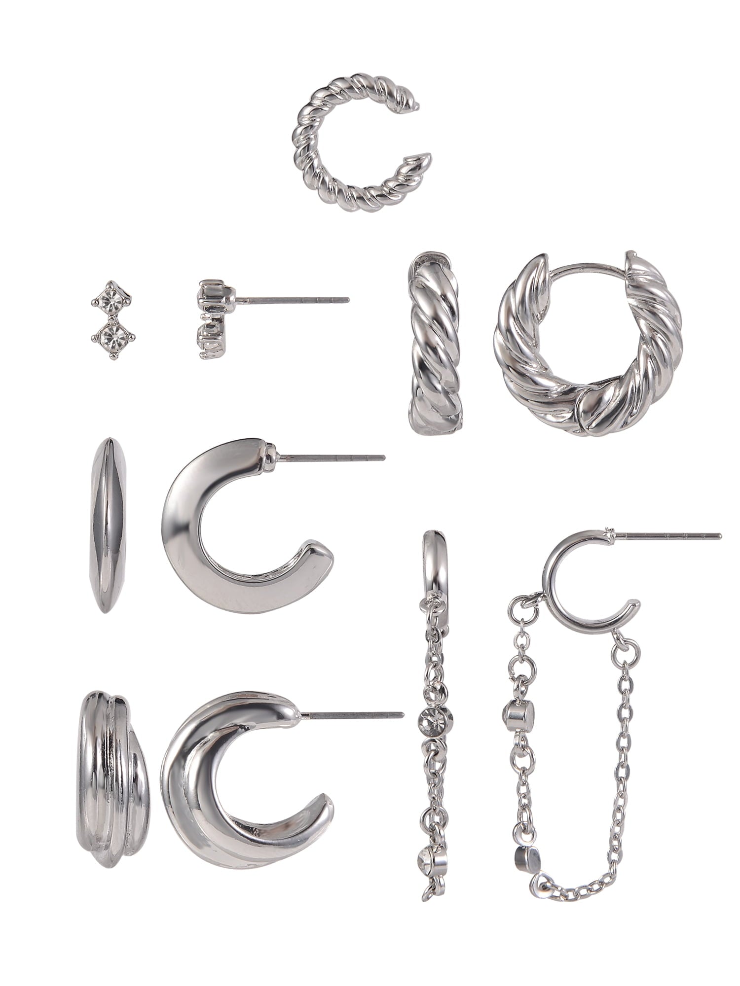 Adult Female -Tone 5 Pair Twisted Triple Hoop Stacker Earring Set