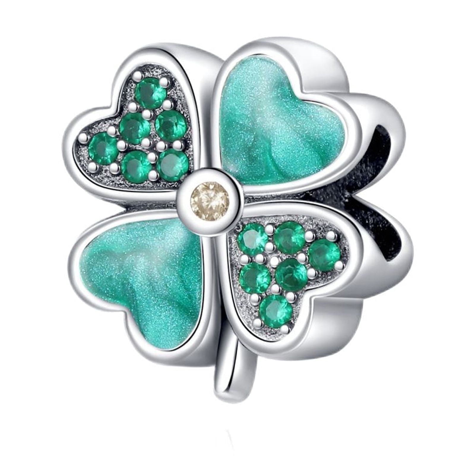 925 Sterling Charm for Bracelets Four Leaf Clover Lucky OpenWork Bead Charm Women Bracelet Charm