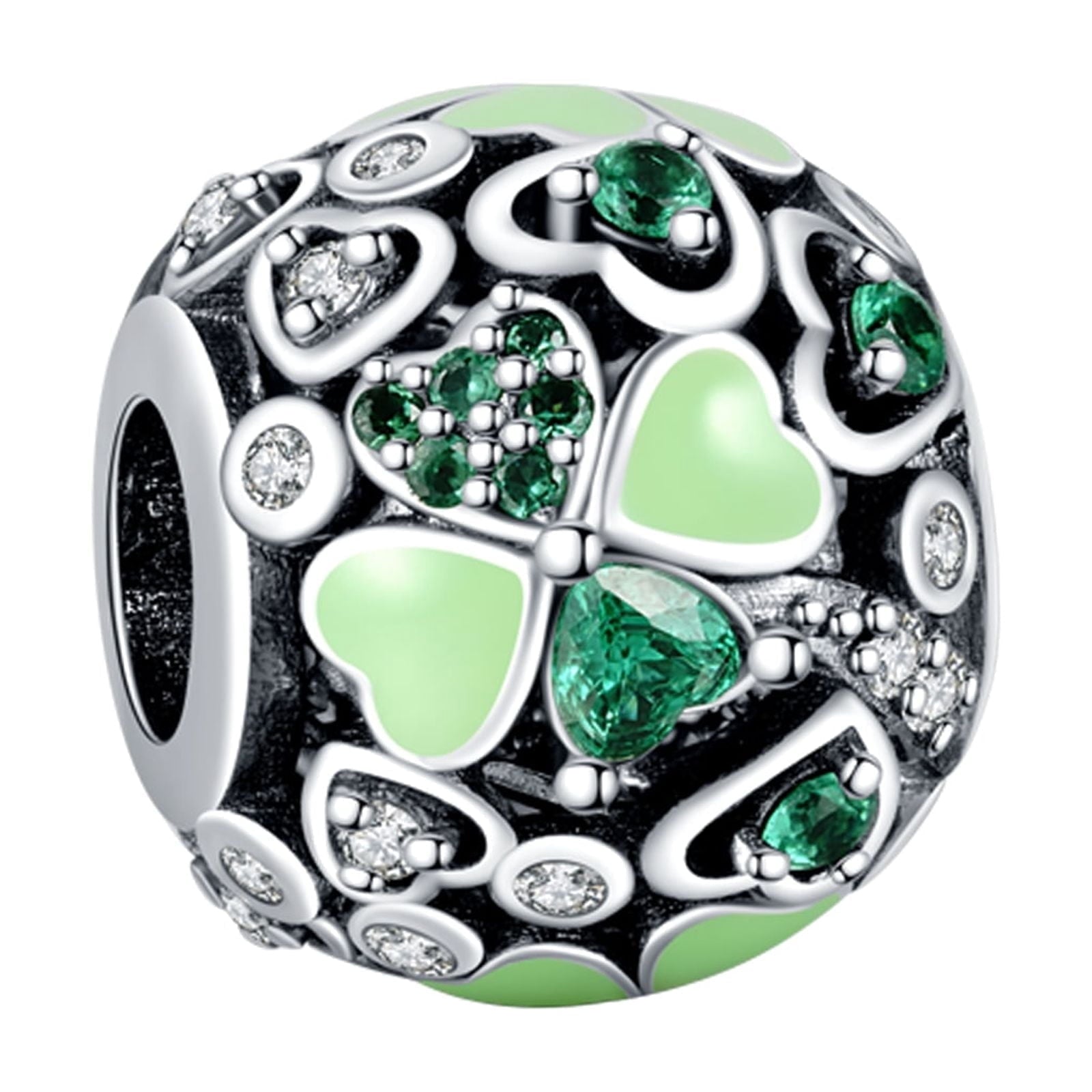 925 Sterling Charm for Bracelets Four Leaf Clover Lucky OpenWork Bead Charm Women Bracelet Charm