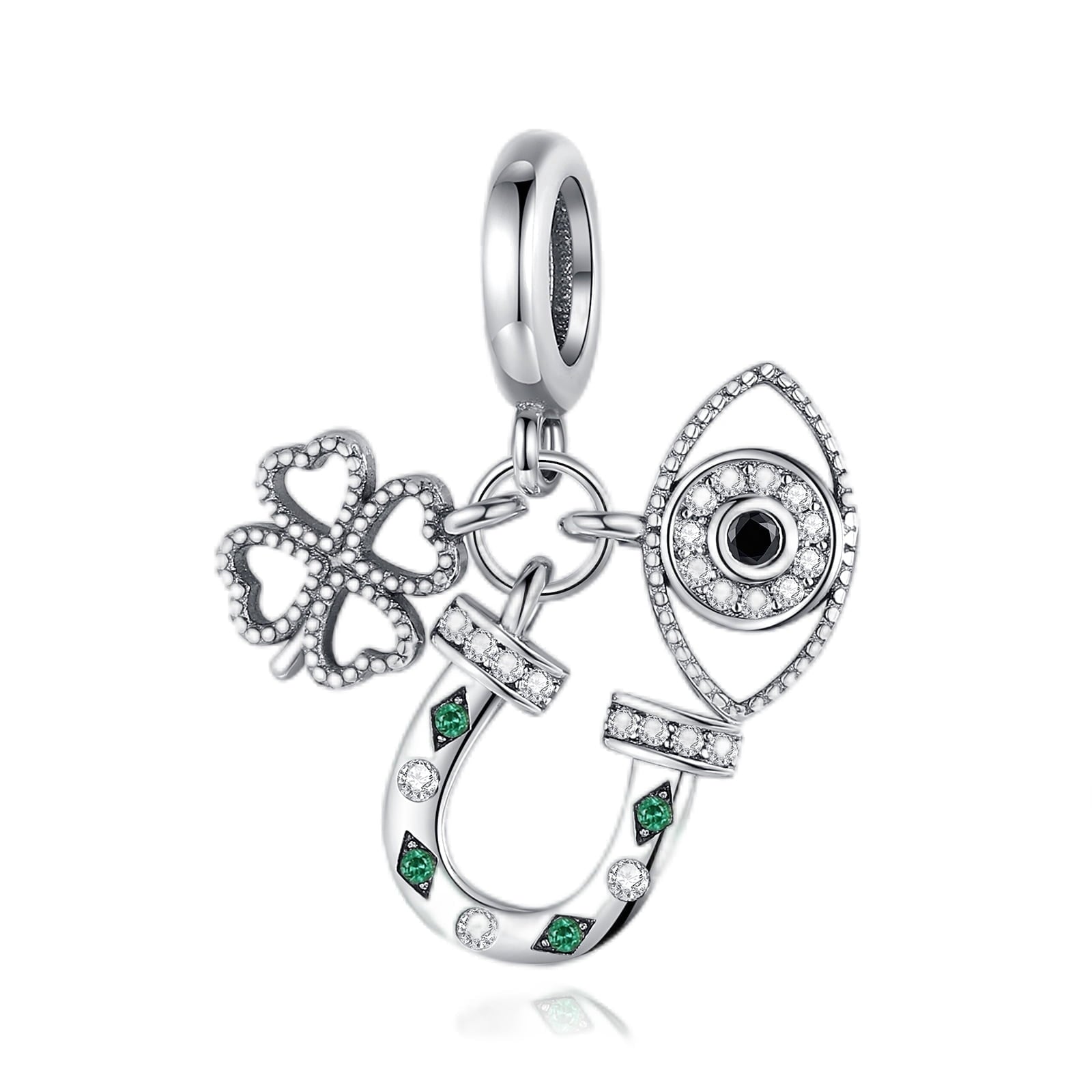 925 Sterling Charm for Bracelets Four Leaf Clover Lucky OpenWork Bead Charm Women Bracelet Charm