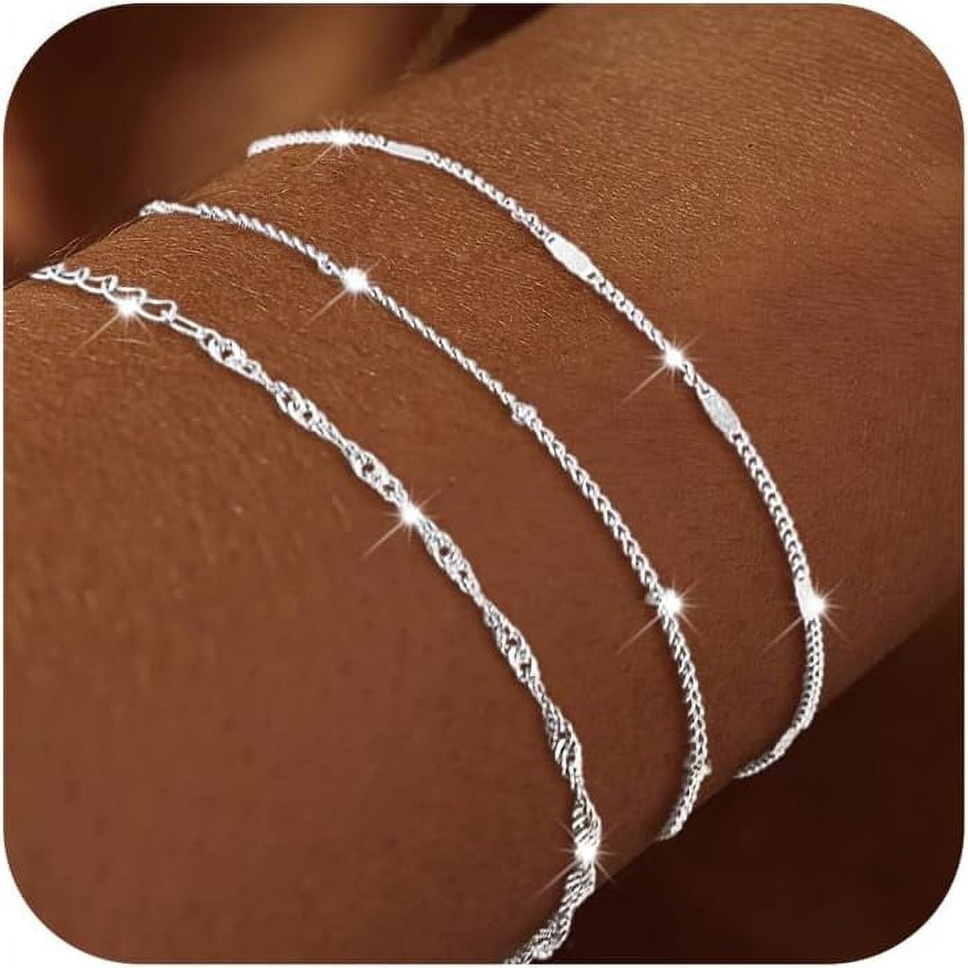 925 Sterling Dainty Bracelets for Women , Pack Gifts for Women