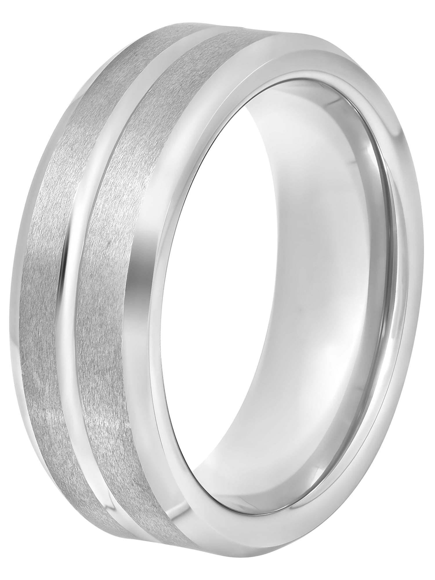 Men's Black Tungsten 8MM Grooved Comfort Fit Wedding Band by Fine Jewelry - Mens Ring