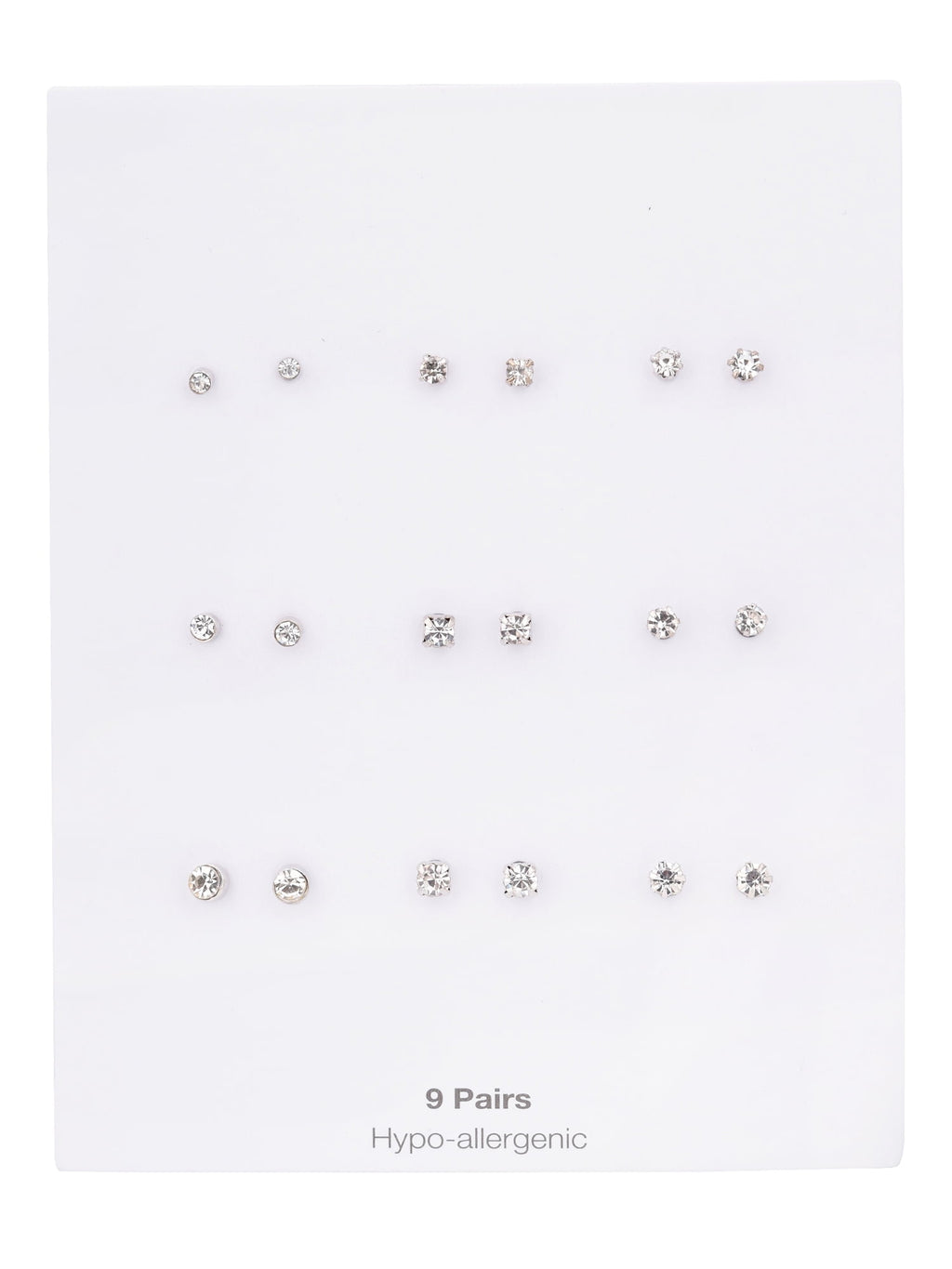 Adult Women's 9 Pair Tone Crystal Stud Metal Earrings Set